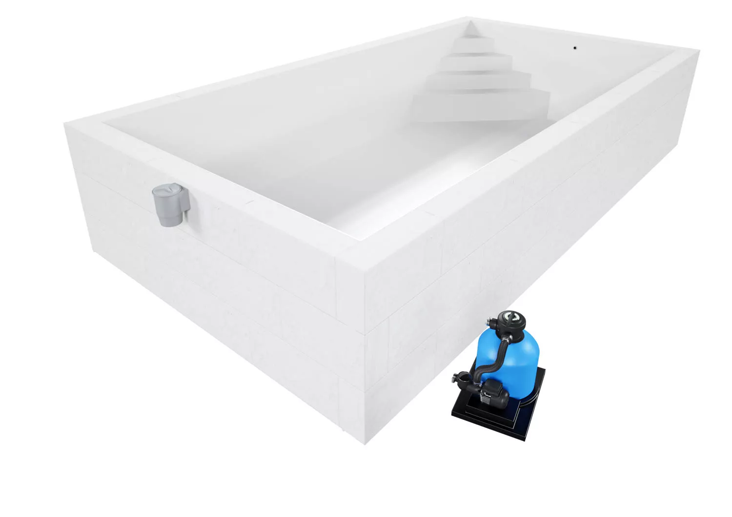 Styroporpool Komplettset Basic Weiß mit Ecktreppe Oblique - 600 x 300 x 150 cm