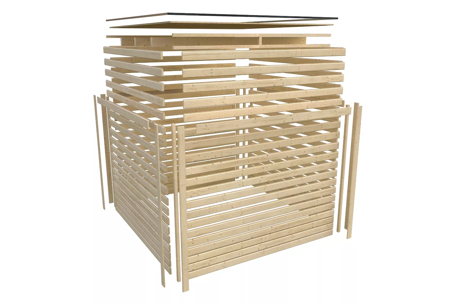 Karibu Saunahaus Taija 2 mit Anbaudach naturbelassen/ anthrazit mit 9 kW Bio-Kombi-Saunaofen und ext. Steuerung