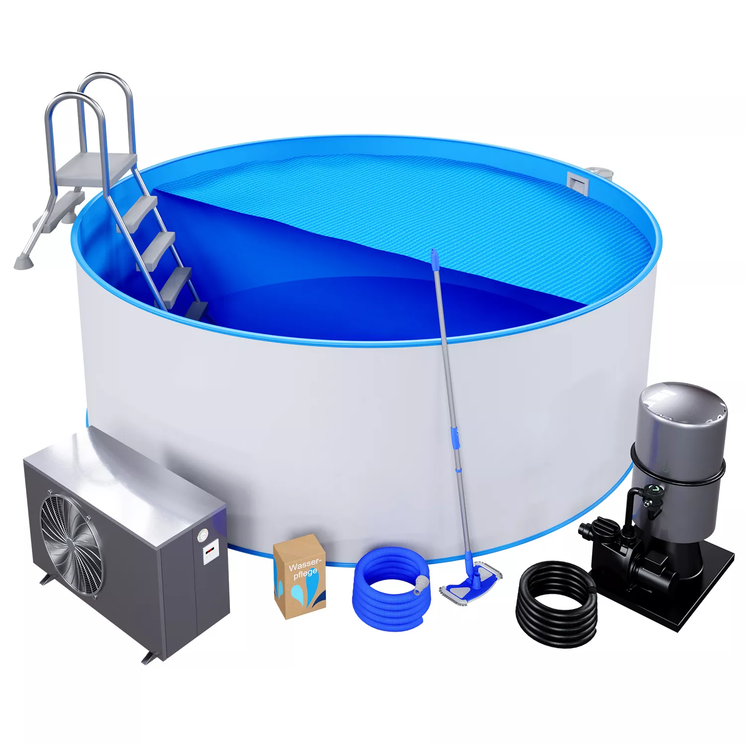 Stahlwandpool Komplettset Premium Rund Blau 0,8mm - D 4,50m, Tiefe 1,35m, Teileingelassen