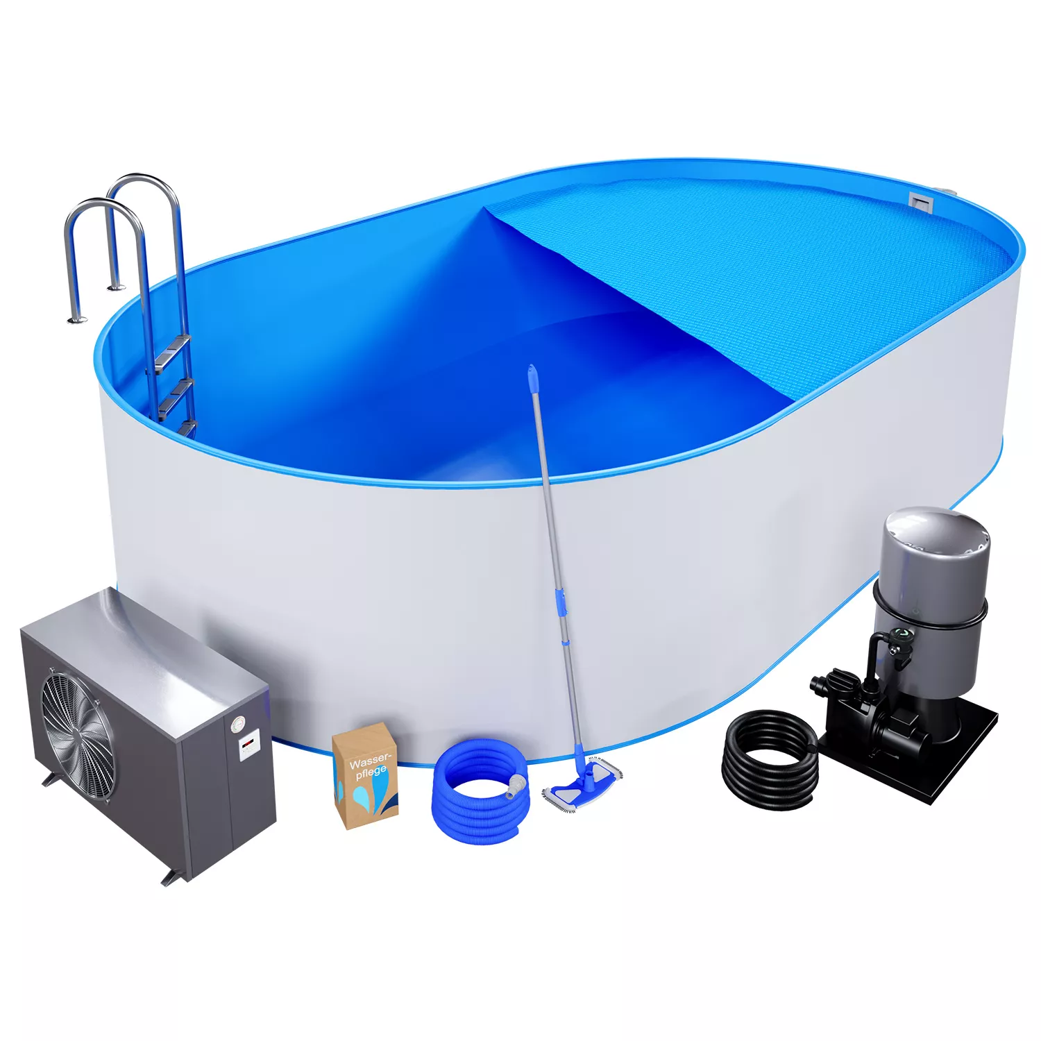 Stahlwandpool Komplettset Premium Oval Blau 0,8mm - 4,00m x 10,00m x 1,20m