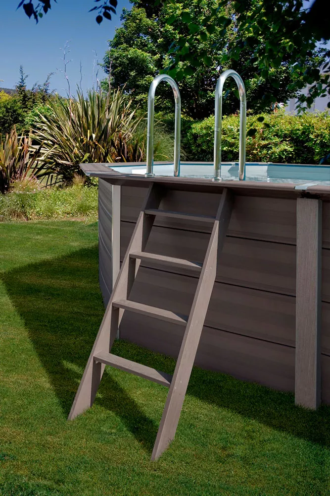 gre-wpc-pool-komplettset-grau-leiter Gre WPC Pool Komplettset Rechteckig Grau - 315 x 315 x 96 cm