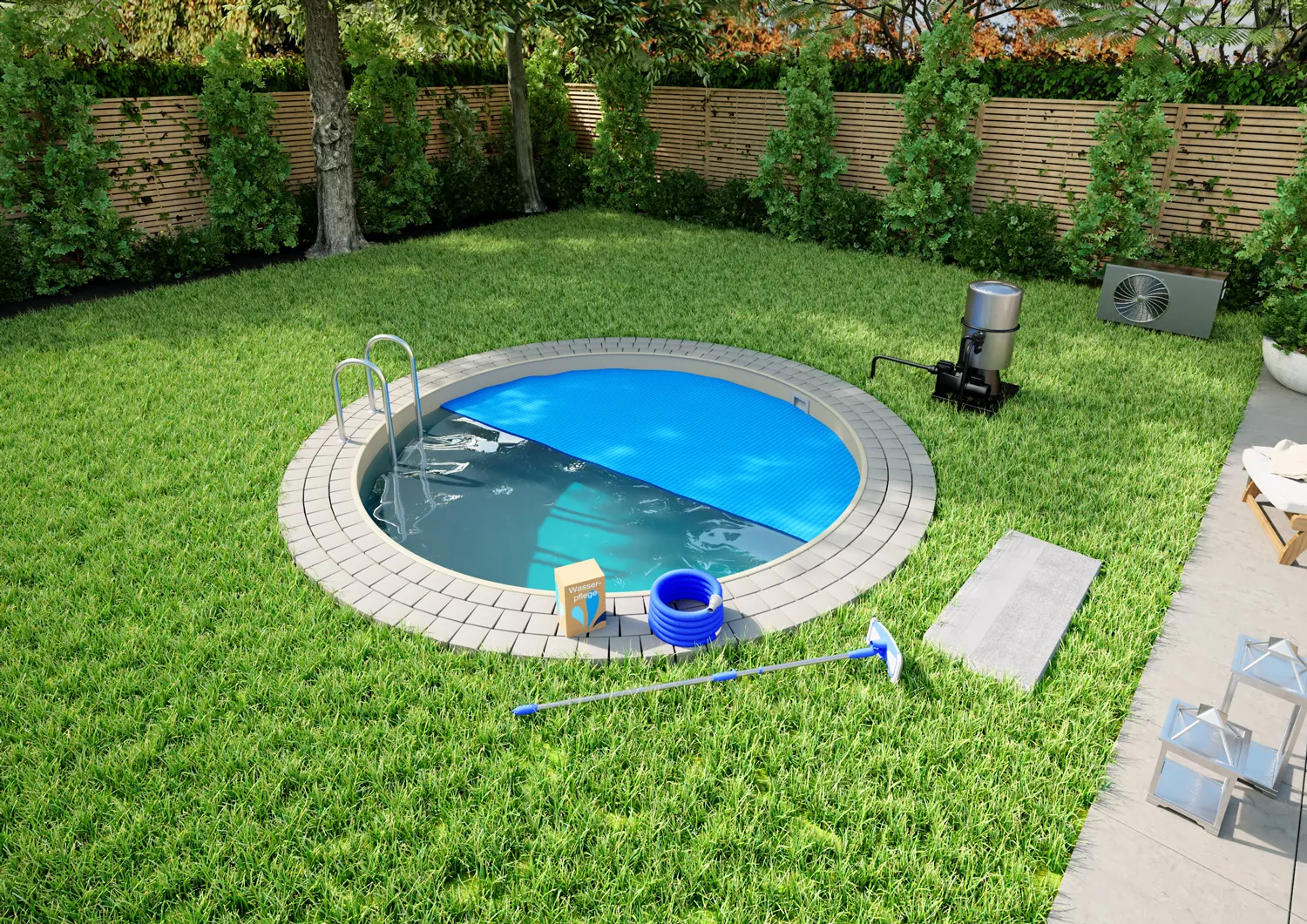 Stahlwandpool Komplettset Premium Rund Sand 0,8mm - D 3,00m, Tiefe 1,20m, Eingelassen