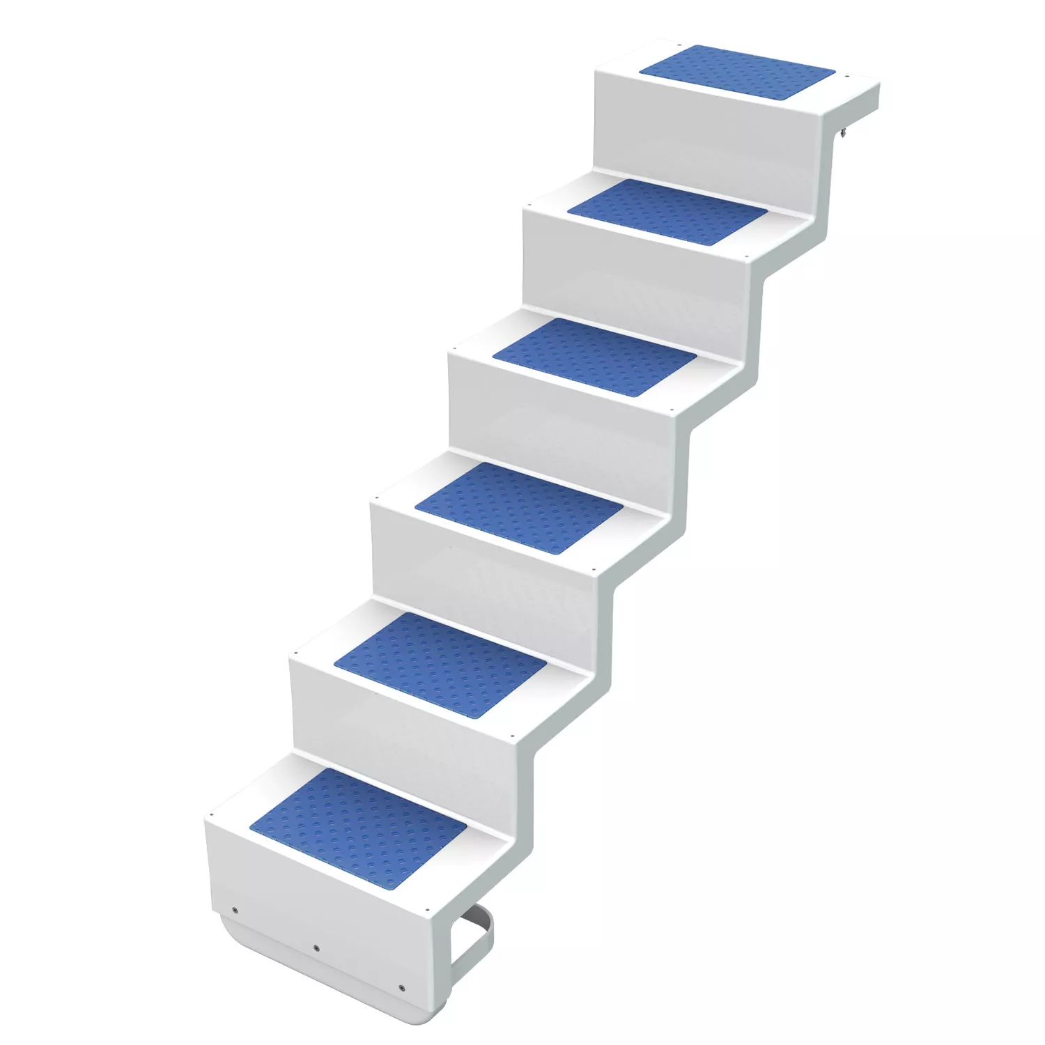 weiss-blau Polyester Treppe ELEGANZ 80 "U" kurz - 6 stufig weiß mit blau abgesetzten Stufen