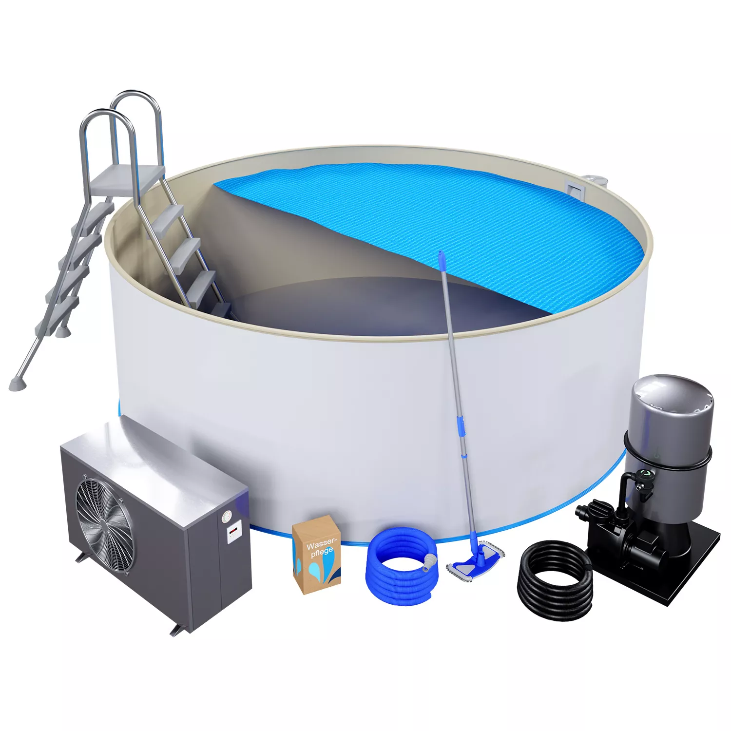 Stahlwandpool Komplettset Premium Rund Sand 0,8mm - D 4,50m, Tiefe 1,20m, Aufgestellt