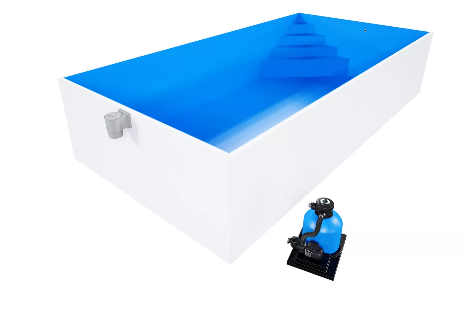 Isotherm-Pool Komplettset Basic blau mit Ecktreppe Oblique