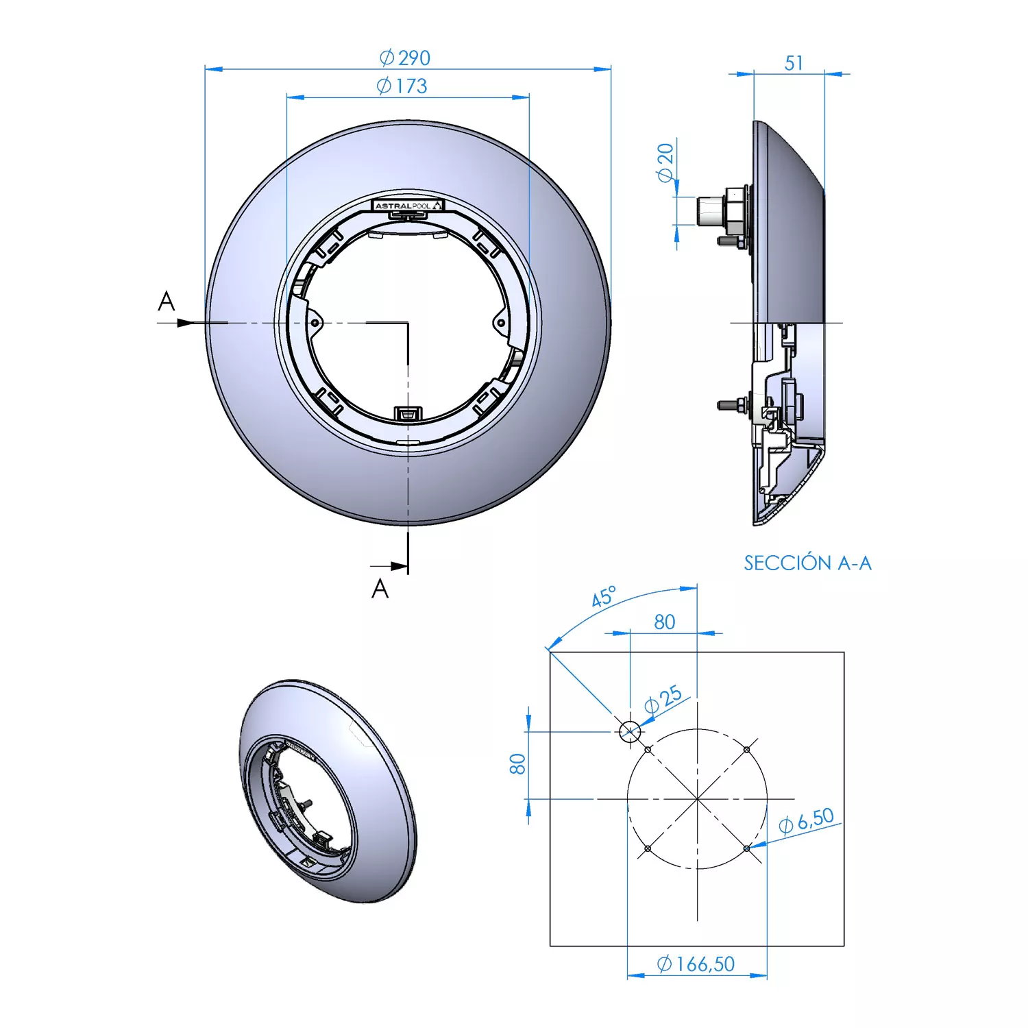 masszeichnung-lumiplus-flexislim-blende Astralpool Lumiplus FlexiSlim Blende Anthrazit