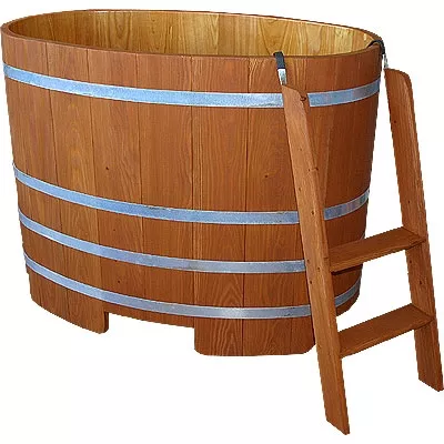 K600L Sauna Tauchbecken Lärche 110 x 77 cm innen transparent außen Kirschbaum-Lasur
