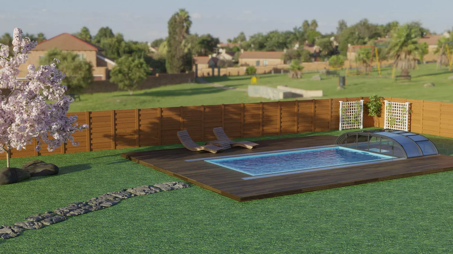 PP-Pool Komplettset Premium Blau mit Horizon-Überdachung - 8,00 x 3,00 x 1,36 m