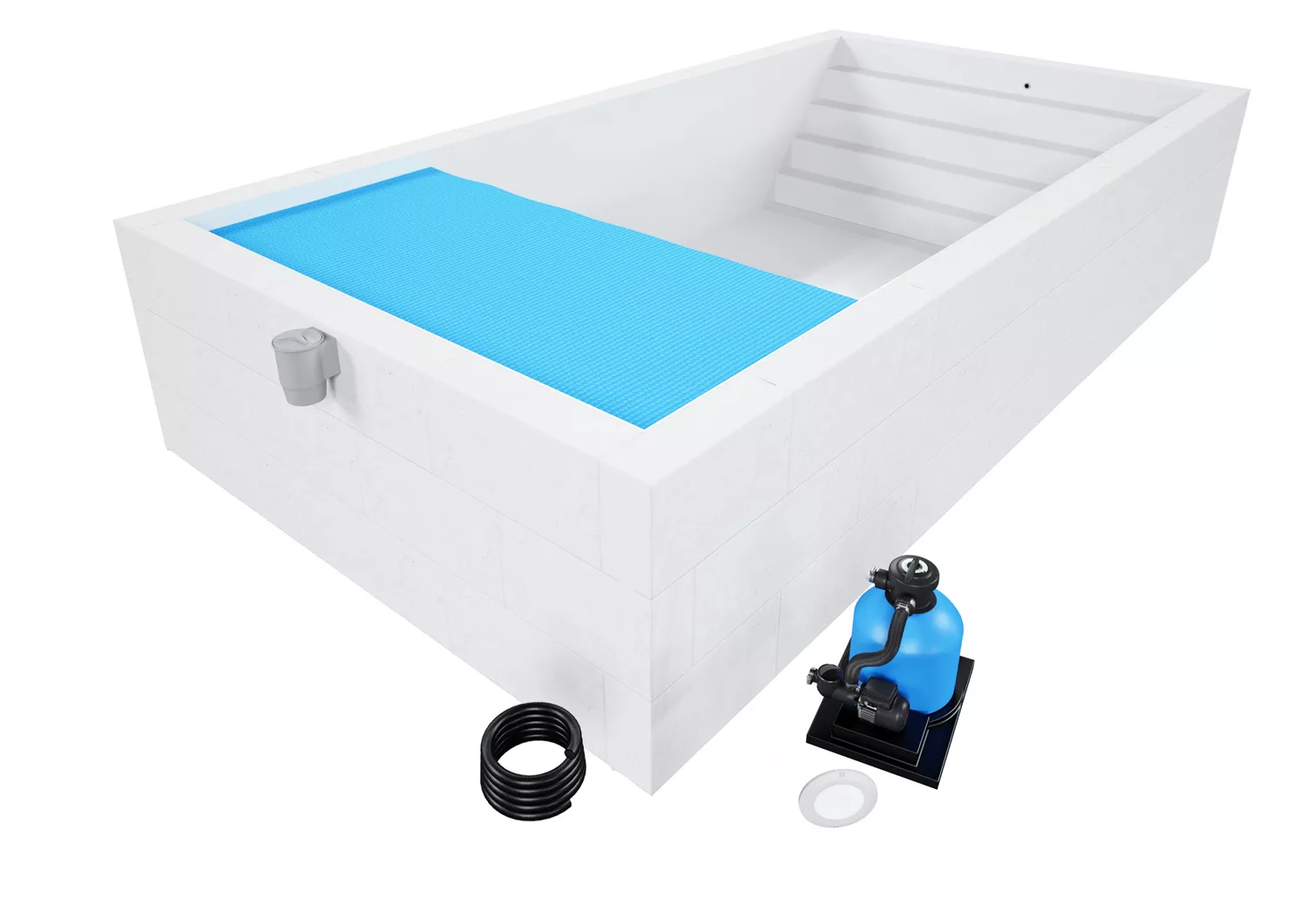 Styroporpool Komplettset Comfort Weiß mit Treppe Colossos