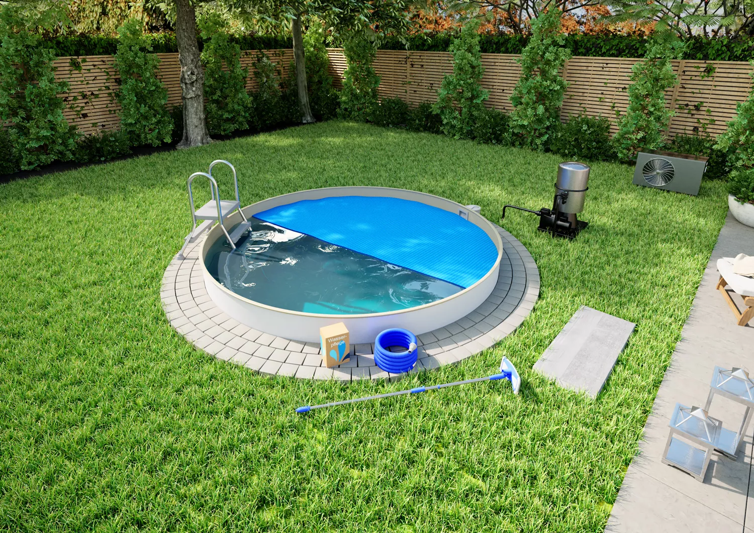 Stahlwandpool Komplettset Premium Rund Sand 0,8mm - D 6,00m, Tiefe 1,50m, Teileingelassen