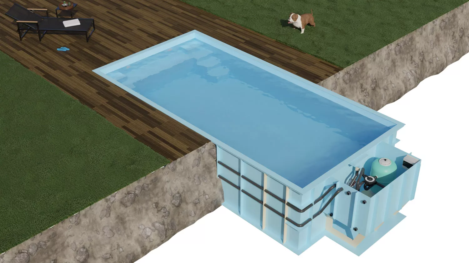 PP-Pool Komplettset Premium Blau mit Horizon-Überdachung - 8,00 x 3,00 x 1,36 m
