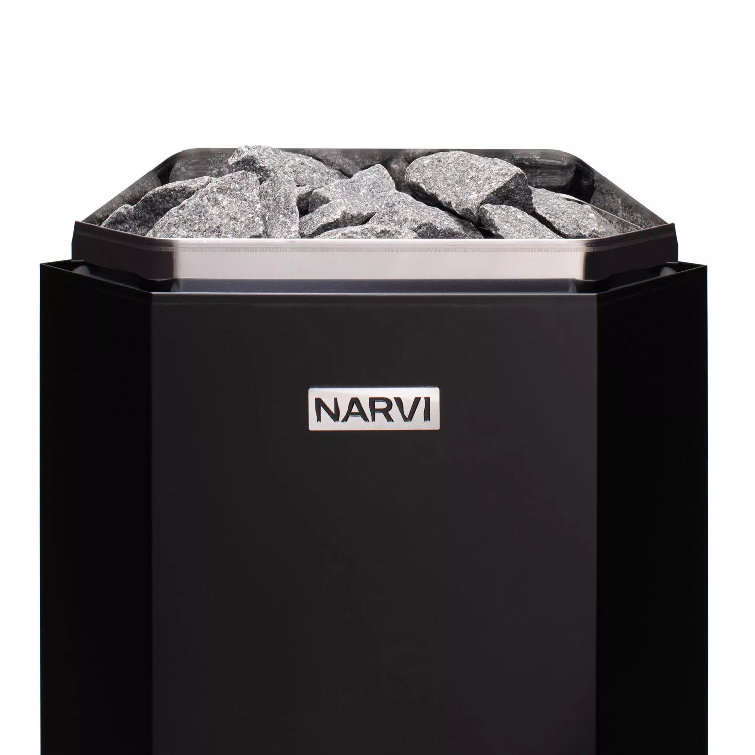 narvi-minex-schwarz-saunaofen-frontal-nah Narvi Minex Saunaofen mit integr. Steuerung - 3,6 kW