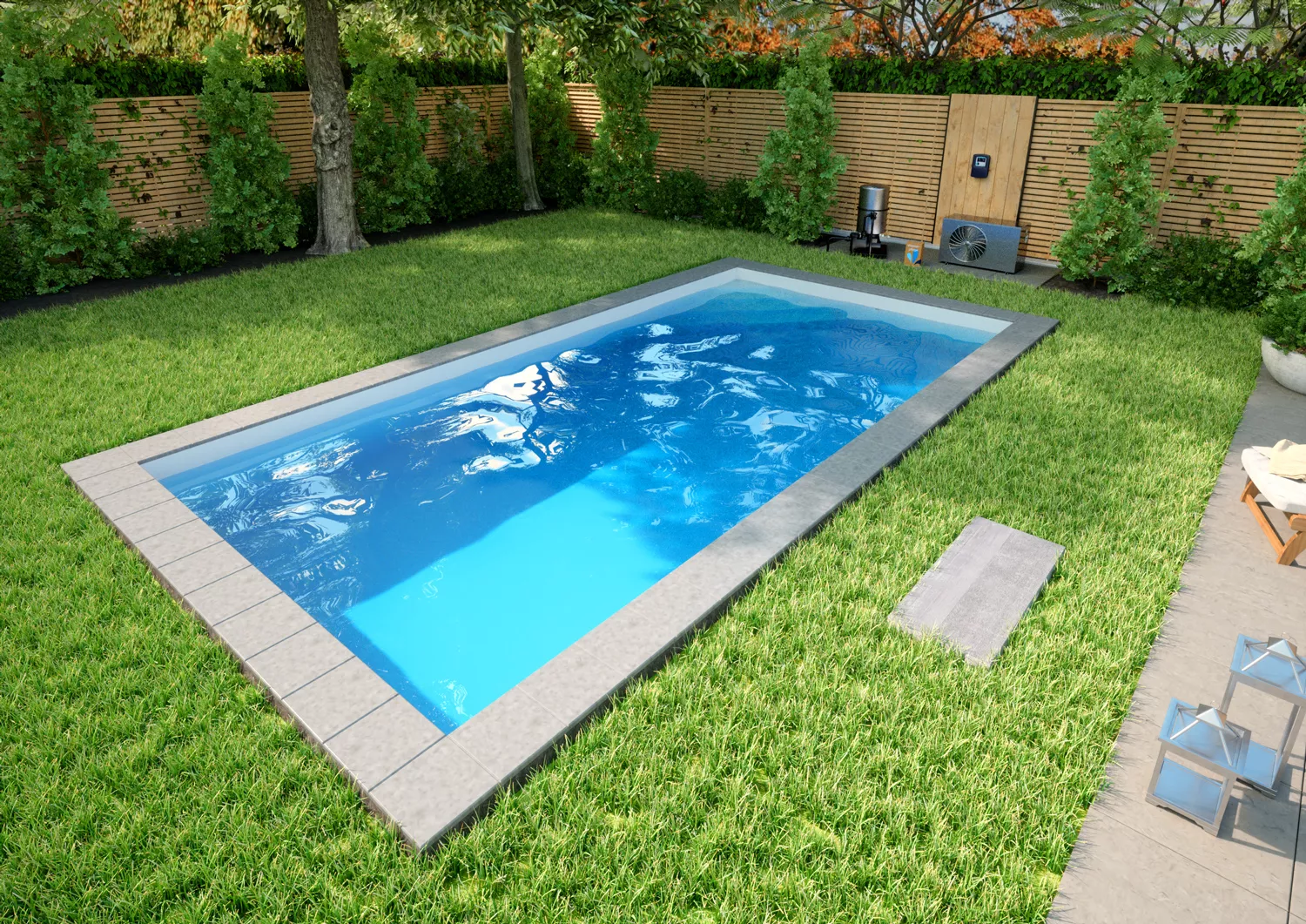 Styroporpool Komplettset Premium Weiß mit Ecktreppe Oblique