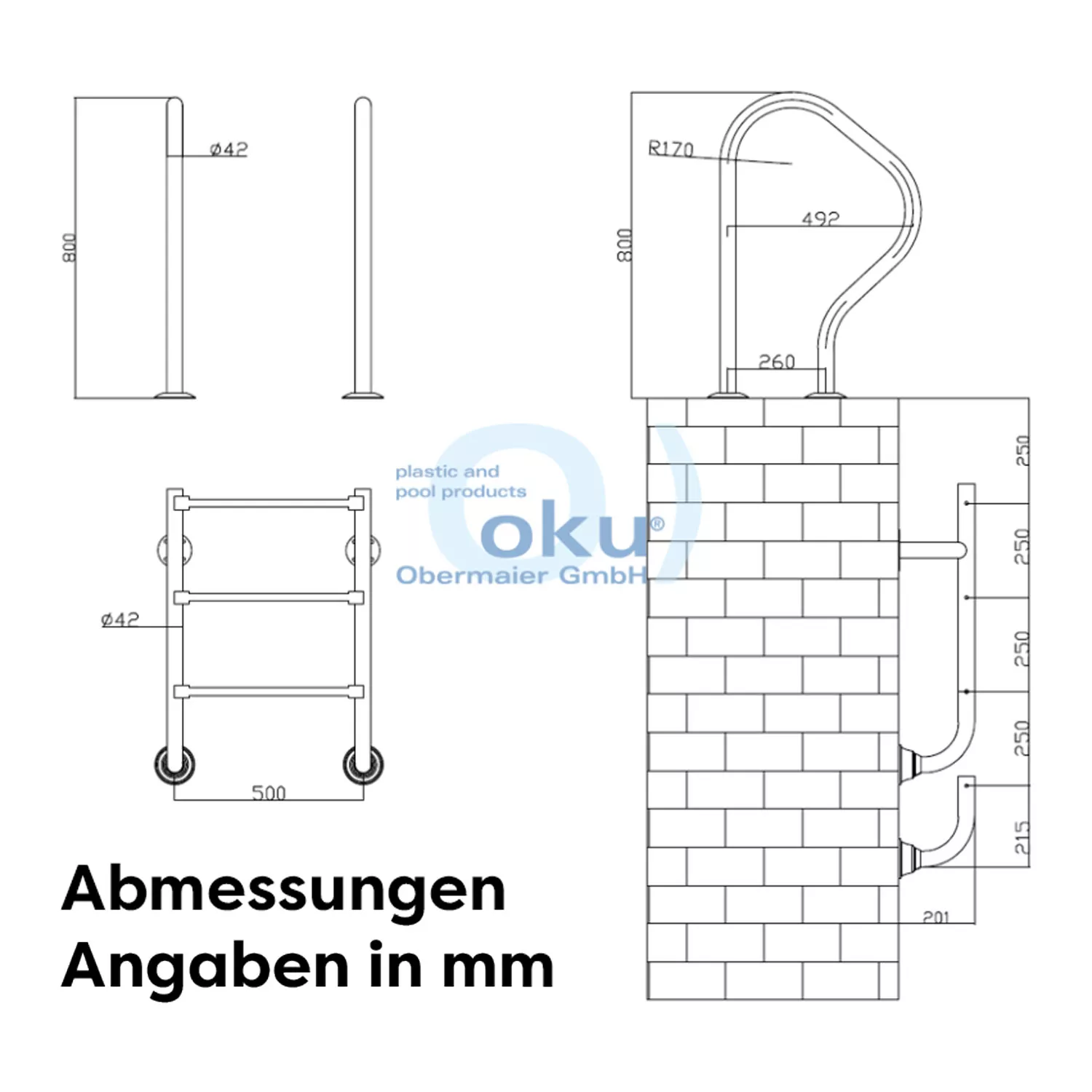 Oku Edelstahl Poolleiter geteilt - 3-stufig