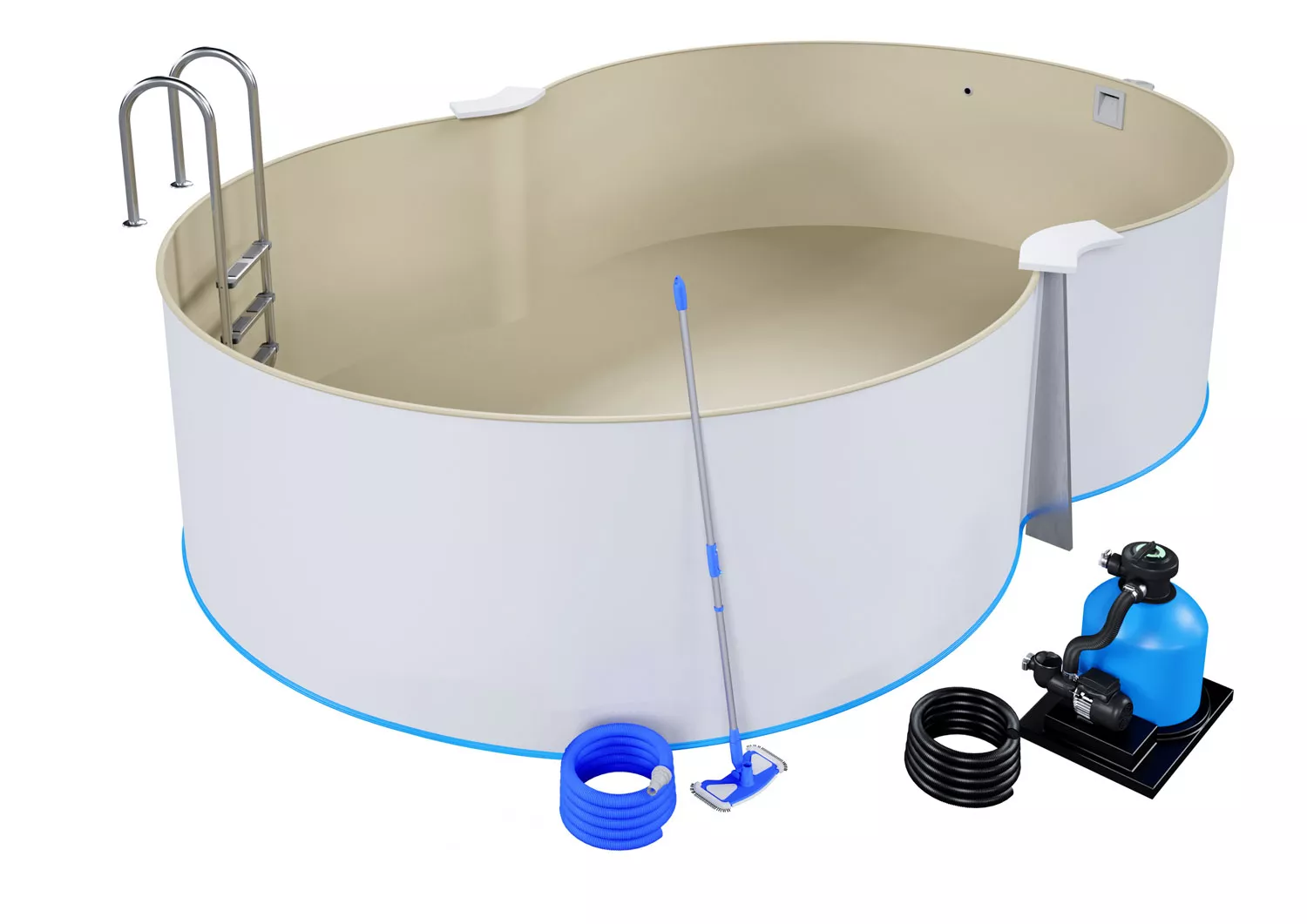 Stahlwandpool Komplettset Comfort Achtform Sand 0,8mm - 3,20m x 5,25m x 1,50m, Eingelassen