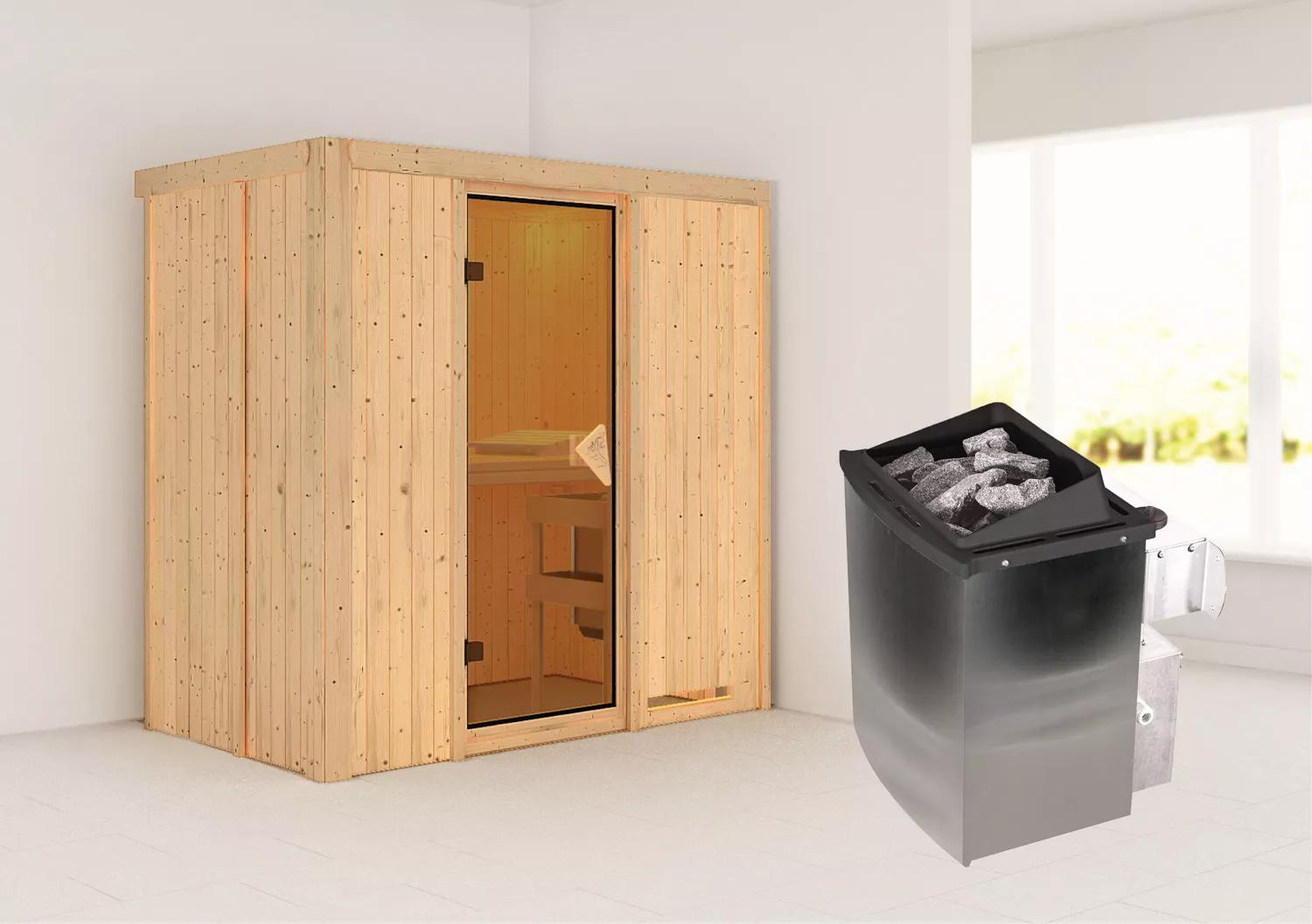 Karibu_Classic_Variado_Systemsauna_mit_9_kW_Saunaofen_und_bronzierte_Ganzglastuer_1 Karibu Classic Variado Systemsauna mit 9 kW Saunaofen und bronzierte Ganzglastür