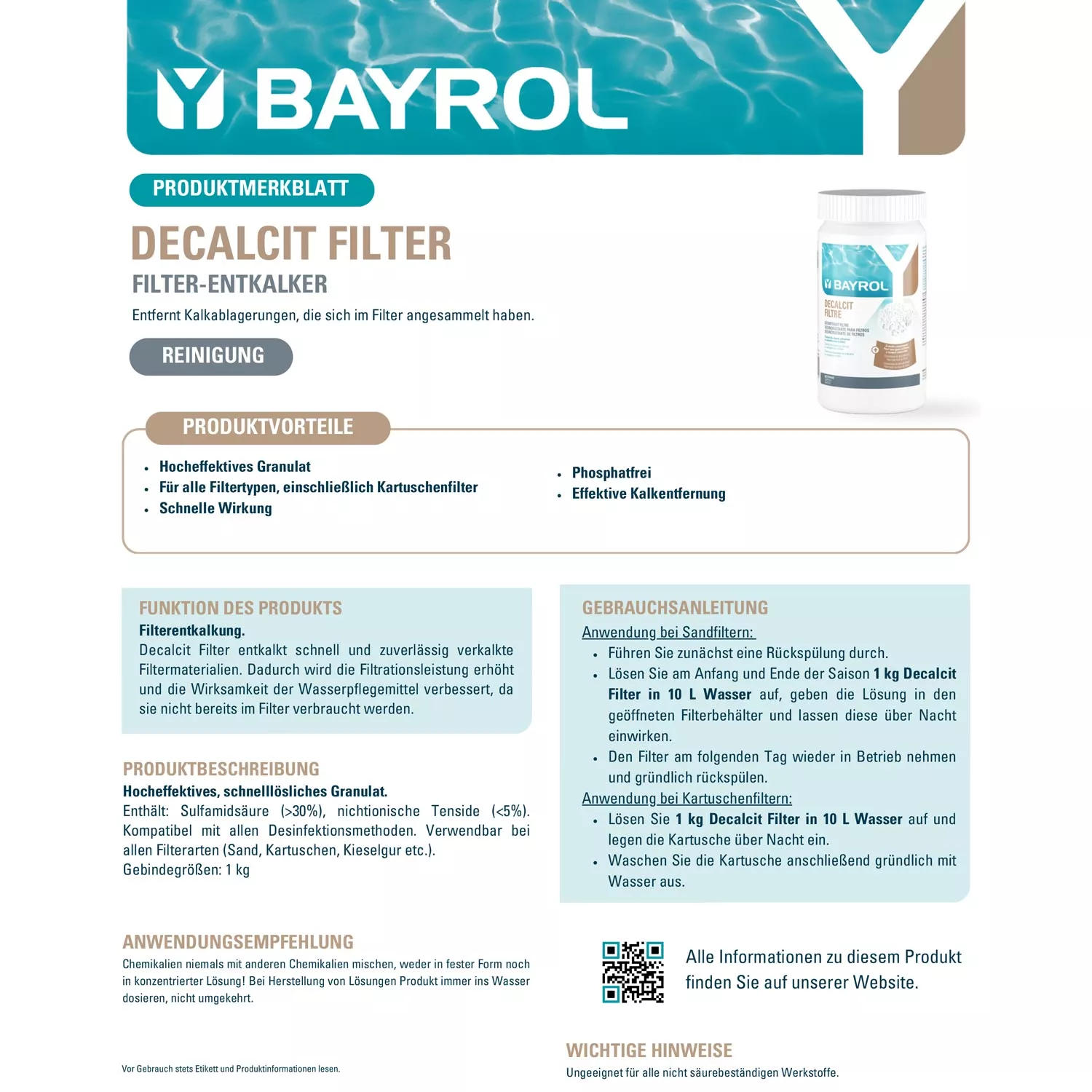 Bayrol Decalcit Filter 1 kg Entkalker-Granulat