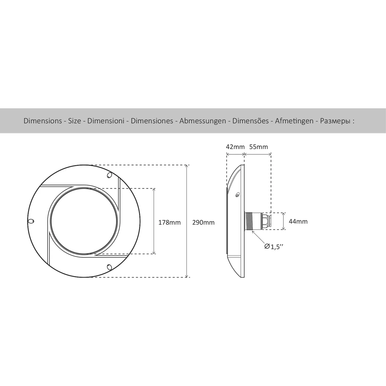 seamaid-led-par-56-ecoproof-scheinwerfereinsatz-abmessungen Seamaid LED Flachscheinwerfer - Weiß