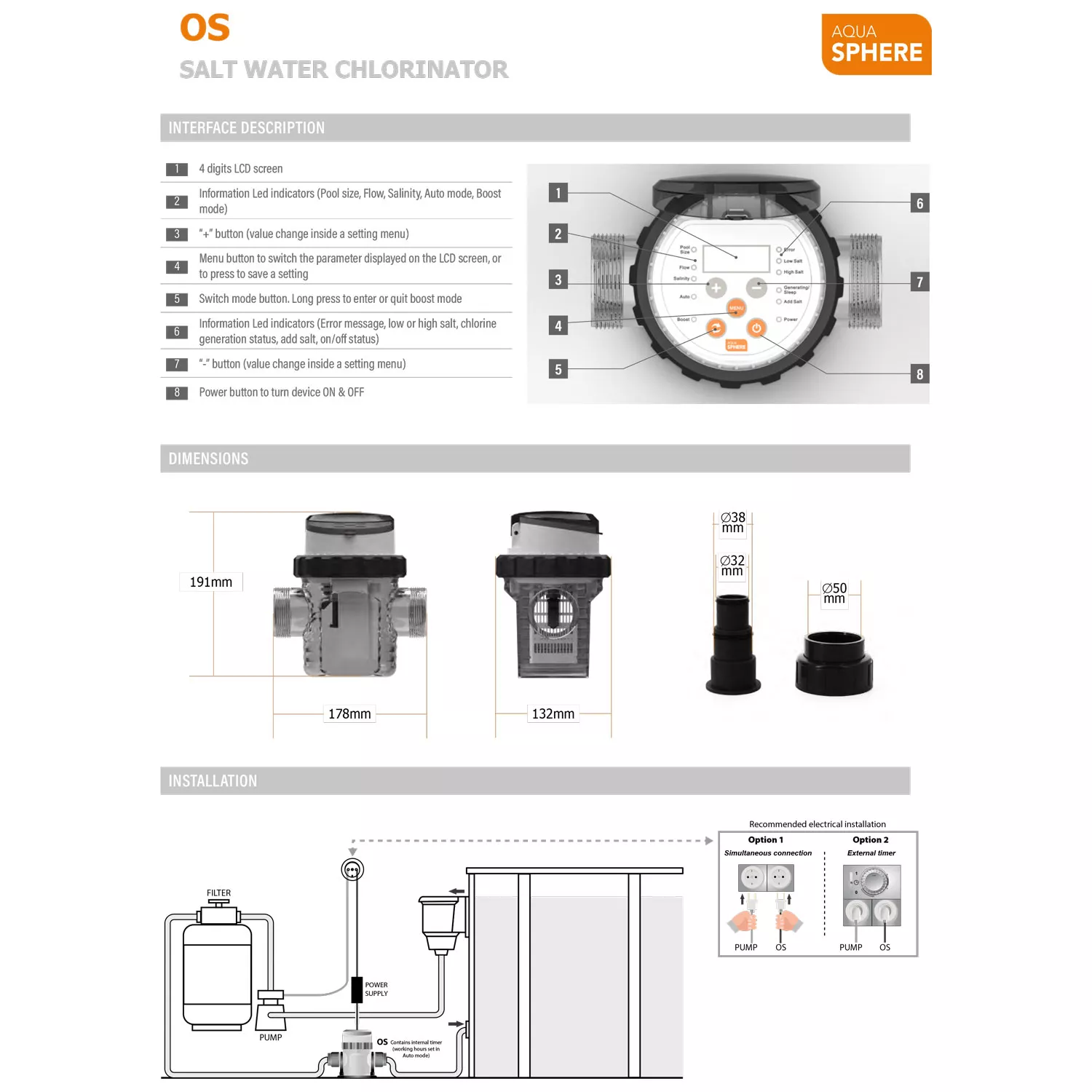Aquasphere Salzwasser Chlorinator - OS 75