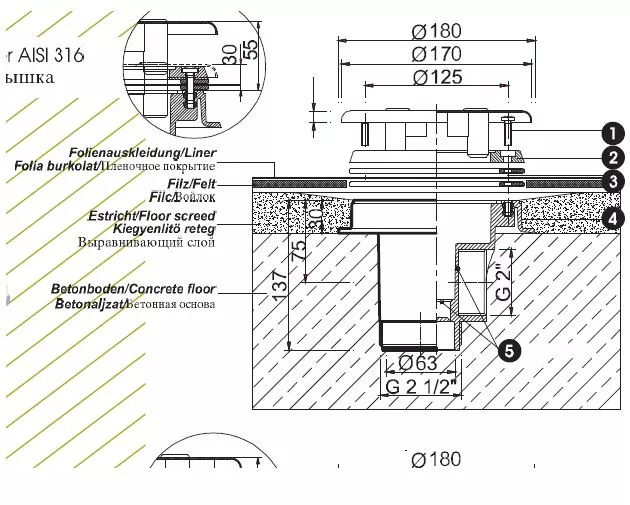 MasszeichnungMTS4824 MTS Bodenablauf ABScw 2" Bl. Niro VGB