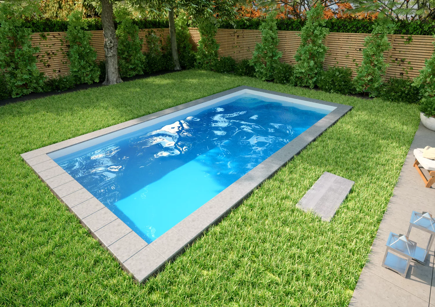 Styroporpool Weiß mit seitlicher Treppe Smaragd