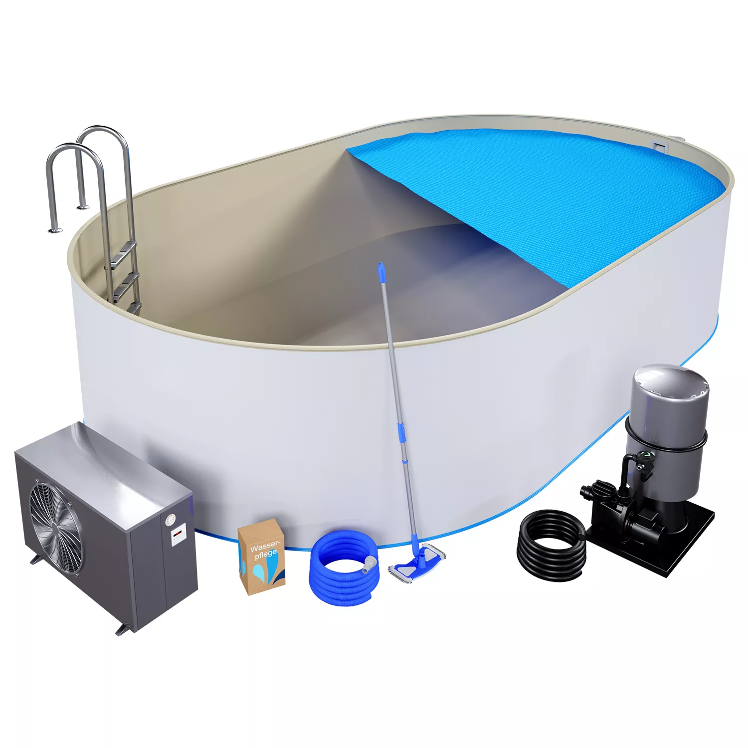 Stahlwandpool Komplettset Premium Oval Sand 0,8mm - 3,20m x 5,25m x 1,50m