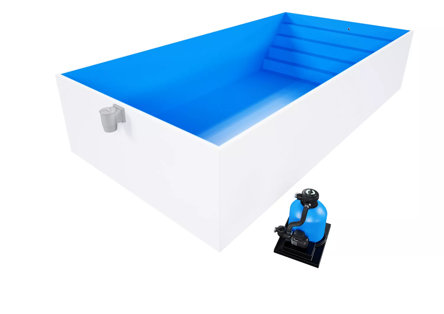 Isotherm-Pool Komplettset Basic blau mit Treppe Colossos - 300 x 600 x 150 cm