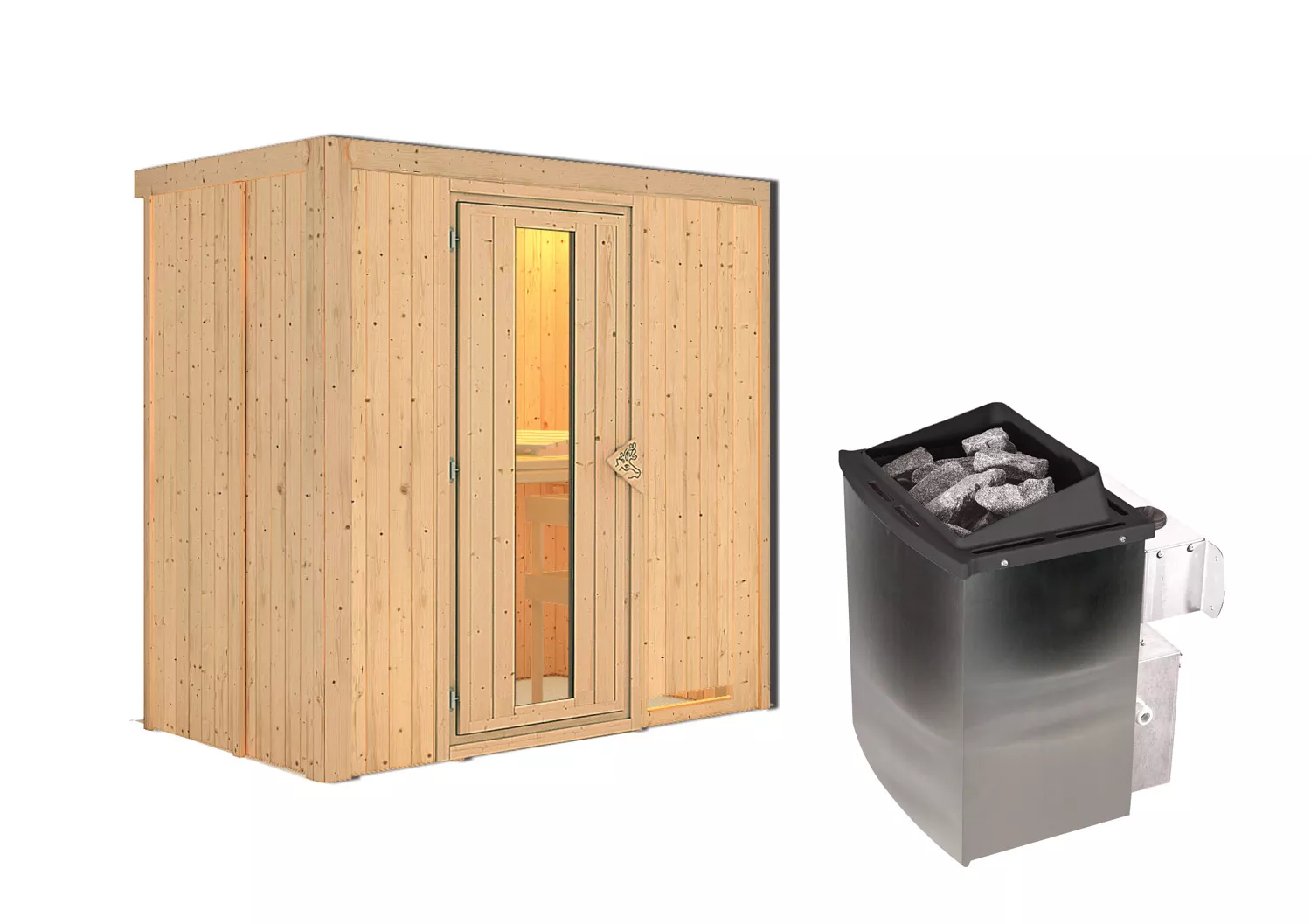 Karibu Classic Variado Systemsauna mit 9 kW Saunaofen und Energiespartür
