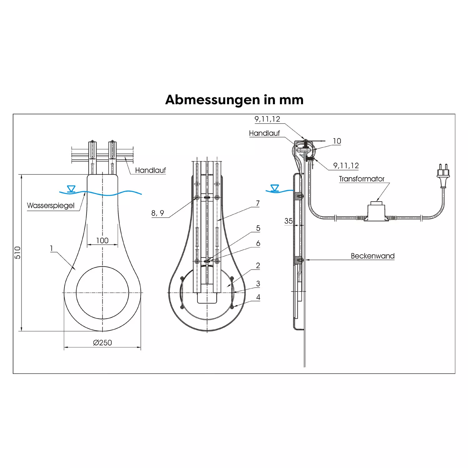 led-rgb-unterwasserscheinwerfer-zum-einhangen-abmessungen MTS LED weiß Einhängescheinwerfer