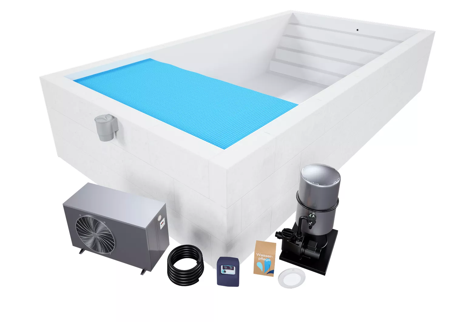 Styroporpool Komplettset Premium Weiß mit Treppe Colossos - 700 x 350 x 150 cm