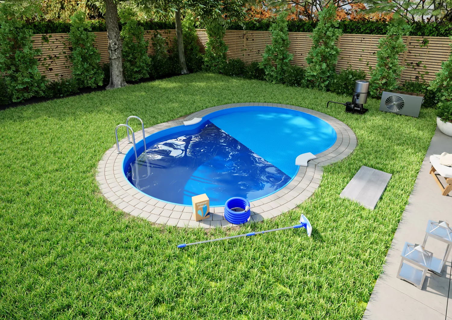 Umgebung-Achtform-Eingelassen-Premium-Blau-HQ-004 Stahlwandpool Komplettset Premium Achtform Blau 0,8mm - 3,20m x 5,25m x 1,20m, Eingelassen