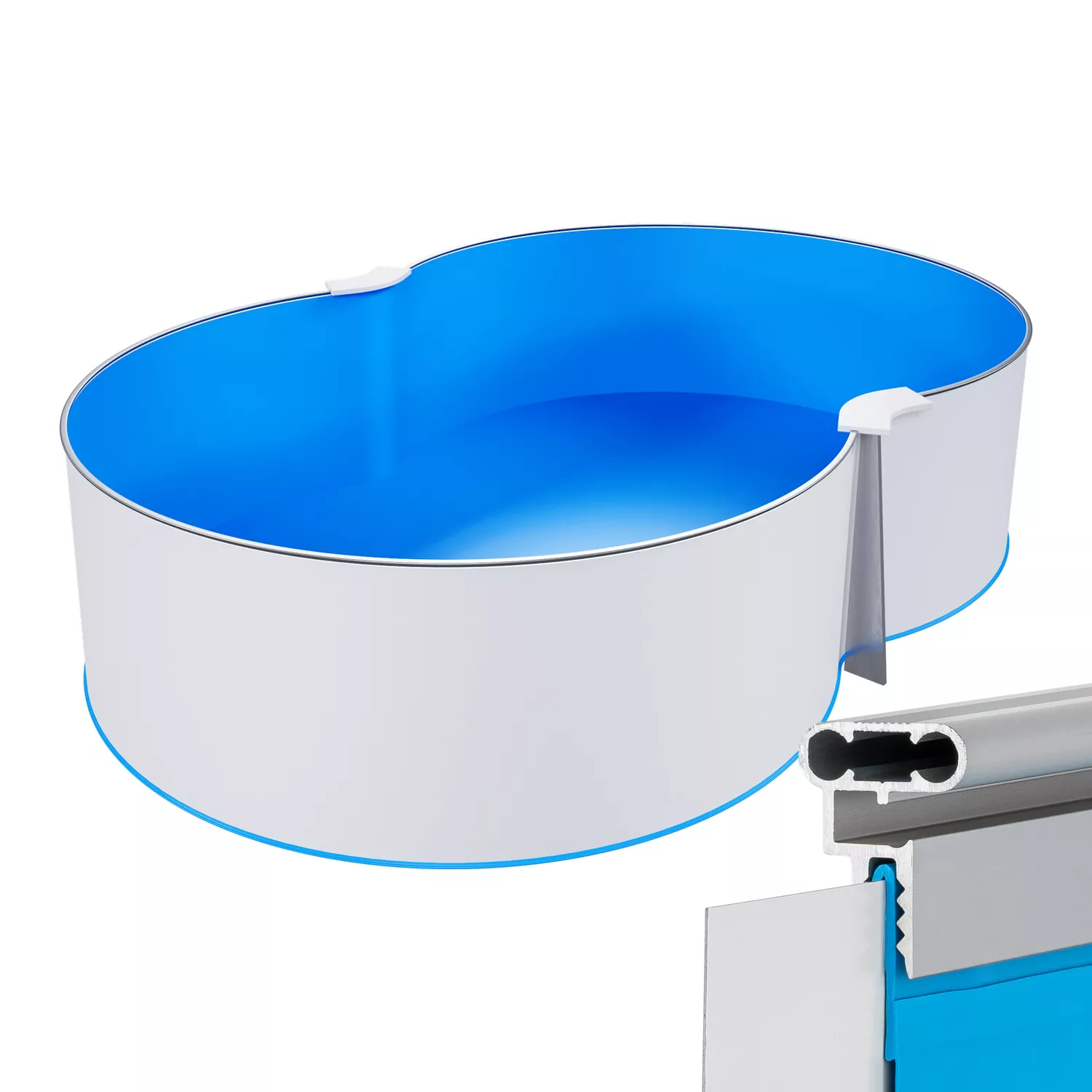 Stahlwandpool Achtform Blau mit Alu Handlauf - 3,60 m x 6,25 m x 1,50 m