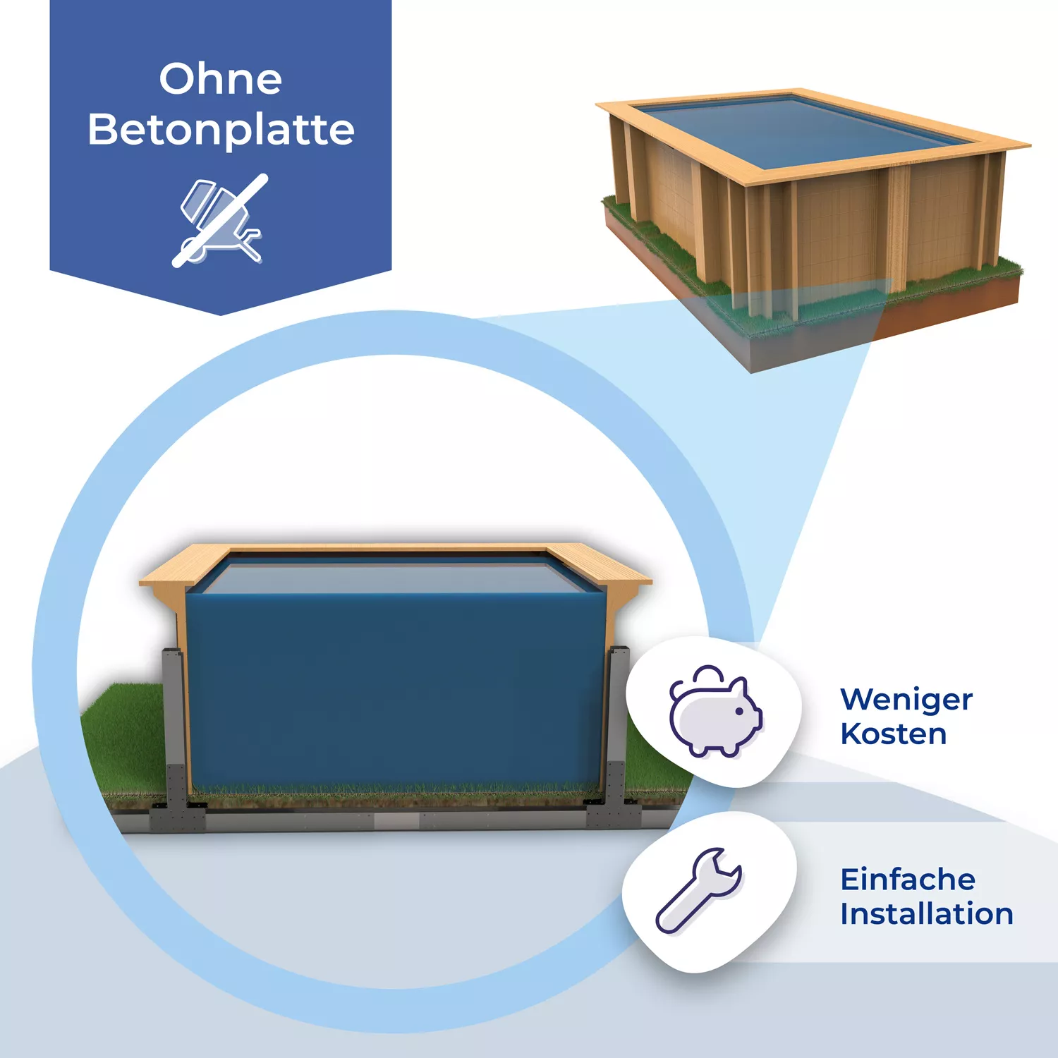 gre-holzpool-ohne-betonplatte Gre Marbella 2 Holzpool Komplettset Rechteckig Blau - 420 x 270 x 117 cm