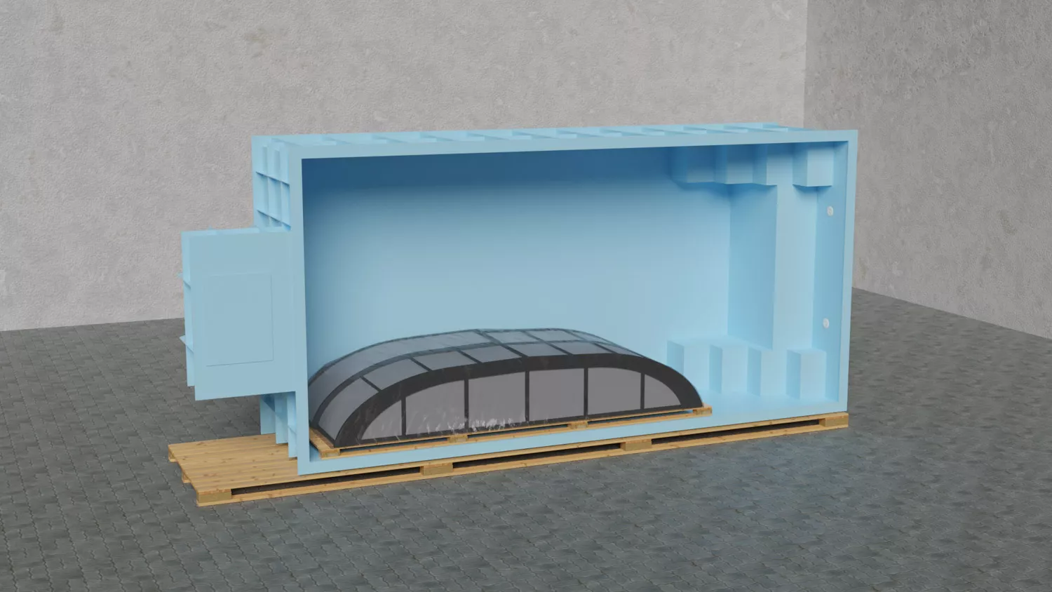 PP-Pool Komplettset Premium Blau mit Horizon-Überdachung - 8,00 x 3,00 x 1,36 m