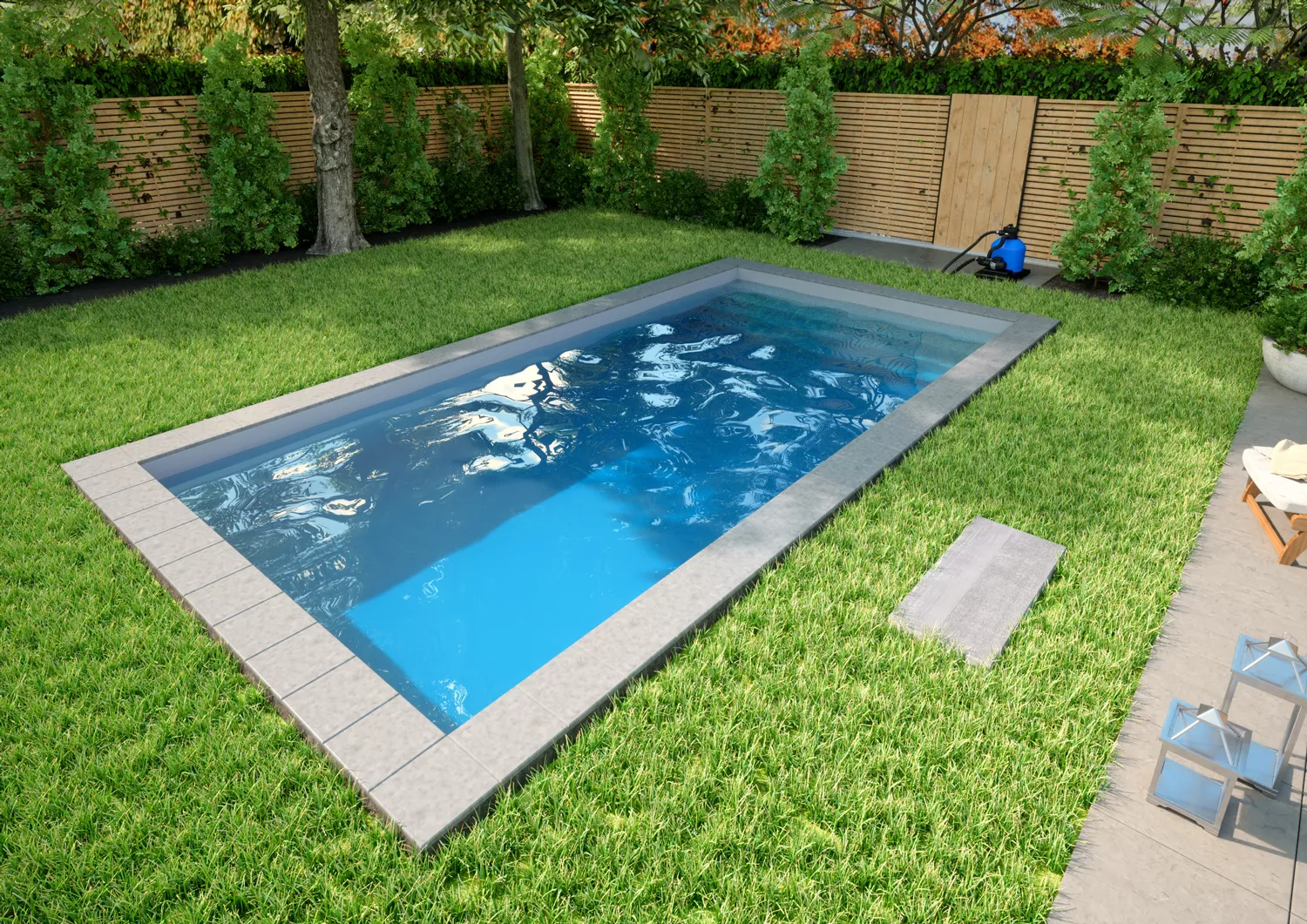 Styroporpool Komplettset Comfort Hellgrau mit Treppe Colossos - 700 x 350 x 150 cm