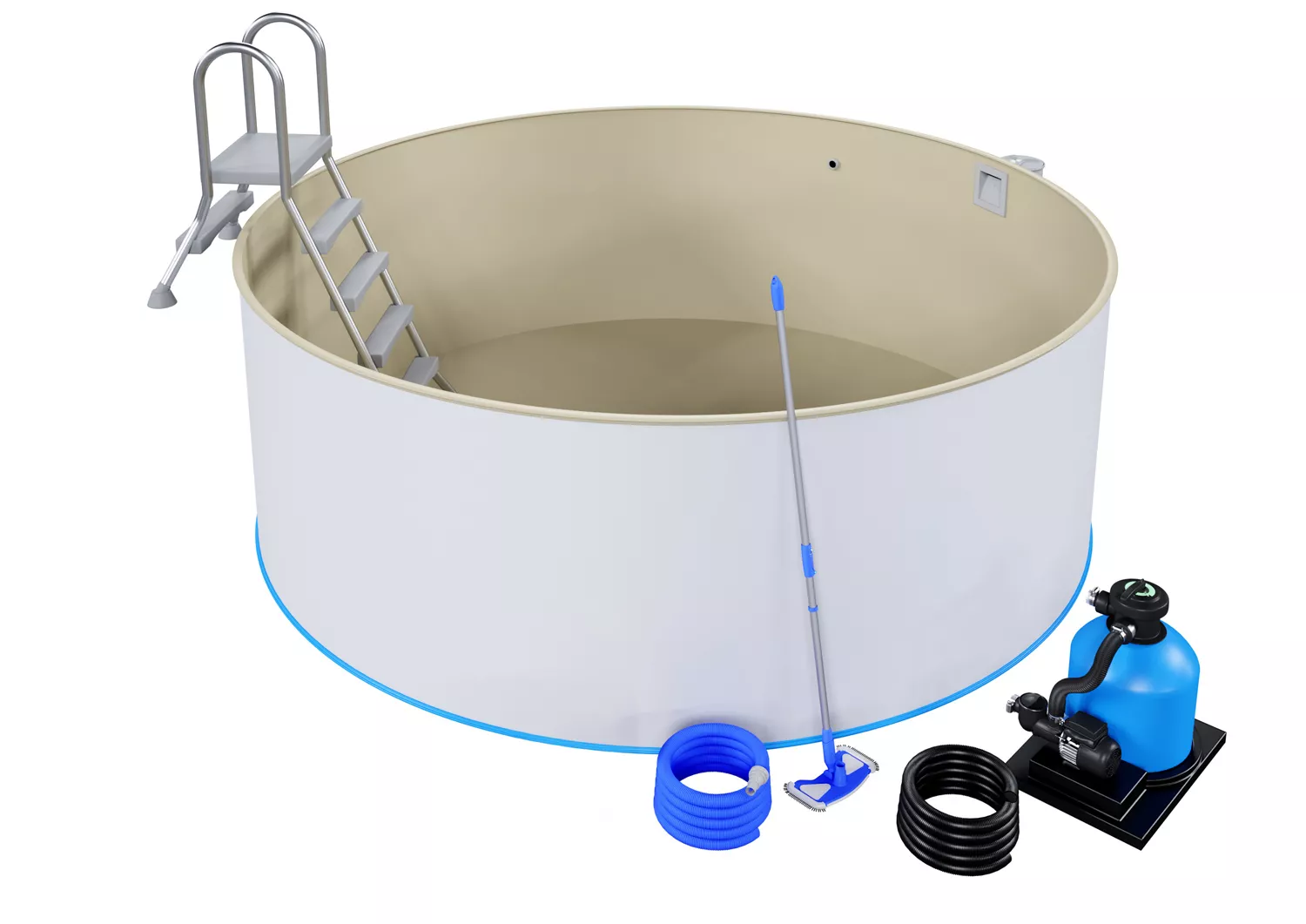 Stahlwandpool Komplettset Comfort Rund Sand 0,8mm - D 5,00m, Tiefe 1,20m, Teileingelassen