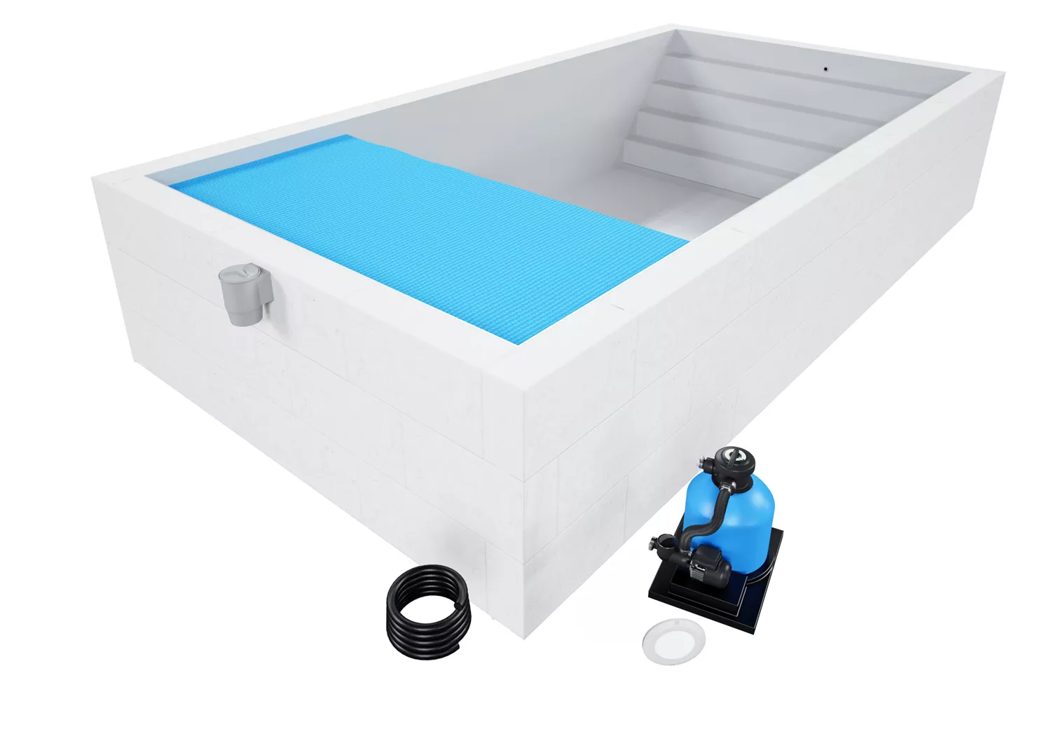 Styroporpool Komplettset Comfort Hellgrau mit Treppe Colossos - 700 x 350 x 150 cm