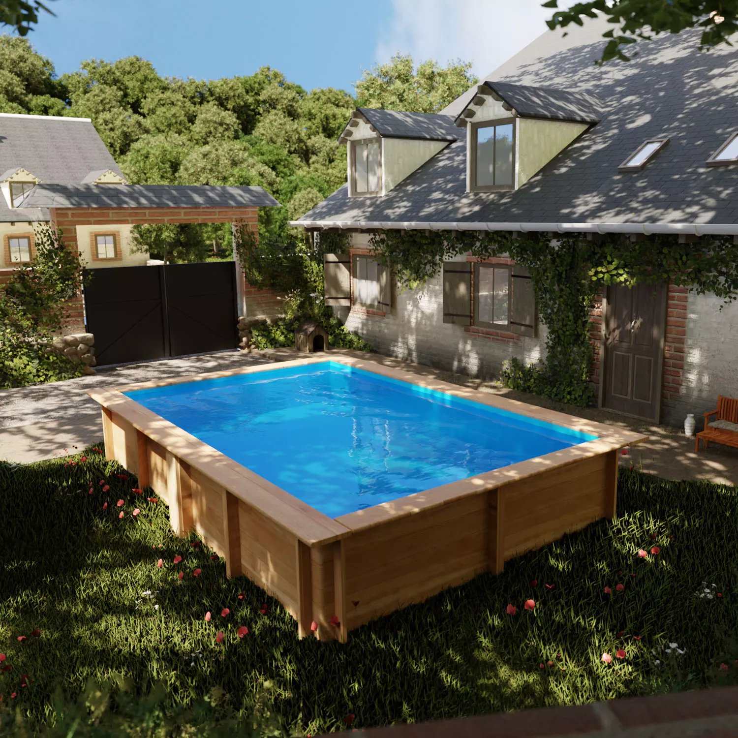 gre-lemon-holzpool-komplettset-rechteckig-garten Gre Lemon Holzpool Komplettset Rechteckig Blau - 375 x 200 x 68 cm
