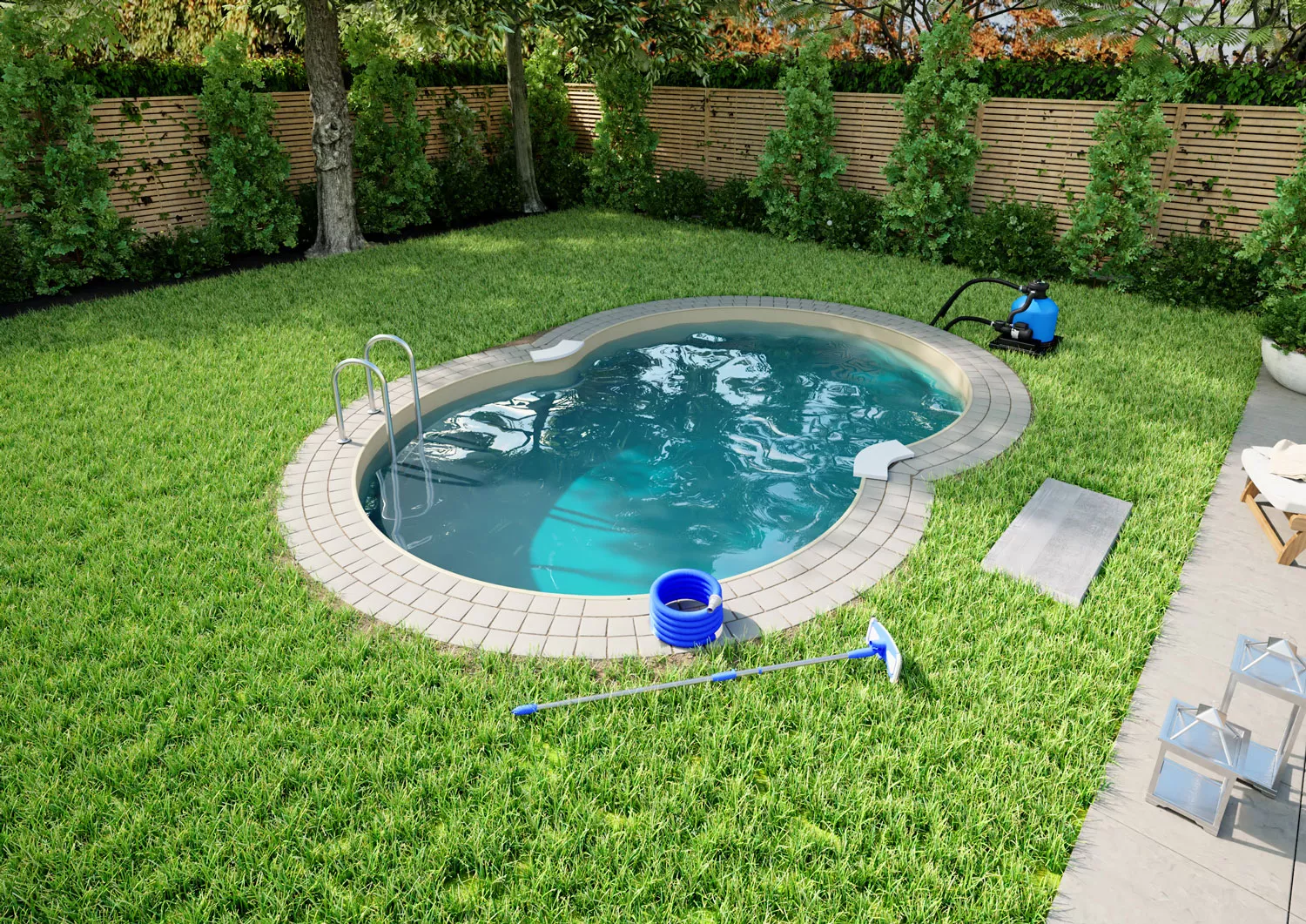 Stahlwandpool Komplettset Comfort Achtform Sand 0,8mm - 3,20m x 5,25m x 1,50m, Eingelassen