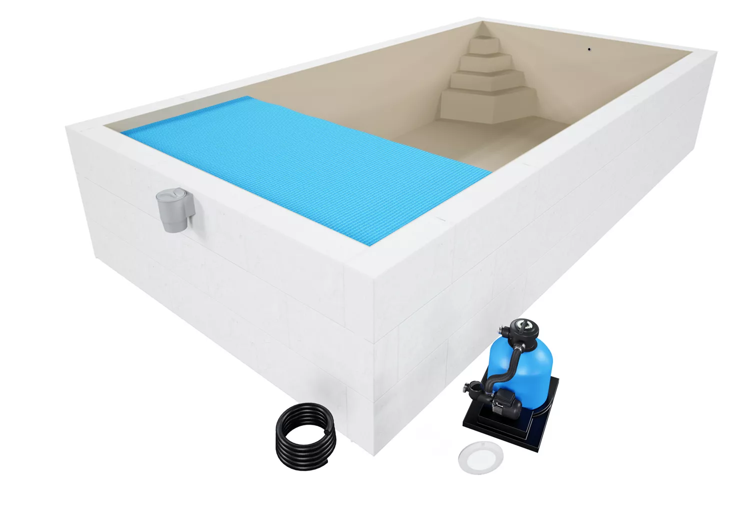 Styroporpool Komplettset Comfort Sand mit Ecktreppe Smaragd