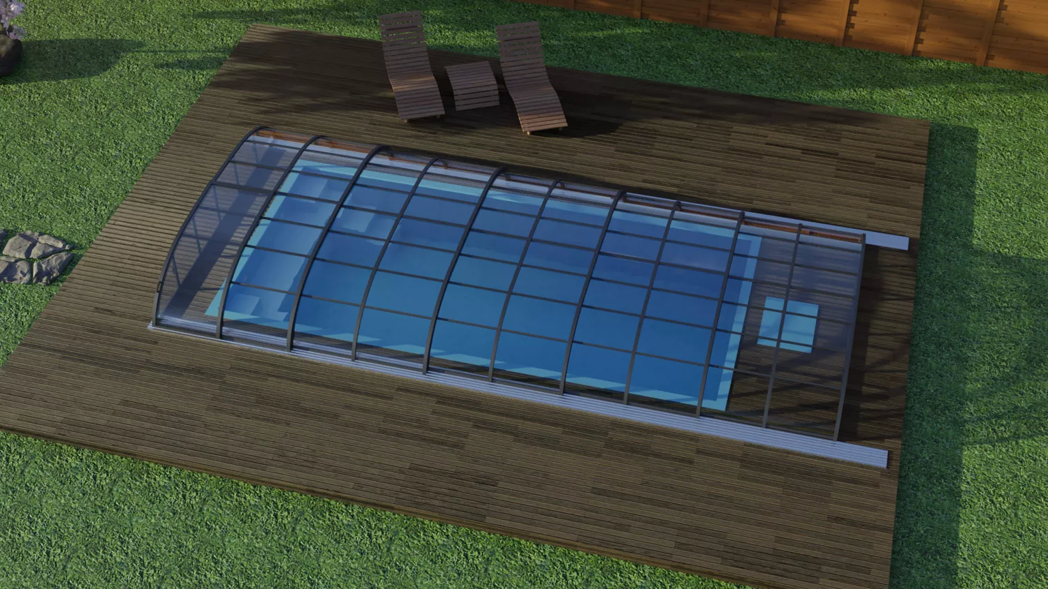 PP-Pool Komplettset Premium Blau mit Horizon-Überdachung - 8,00 x 3,00 x 1,36 m