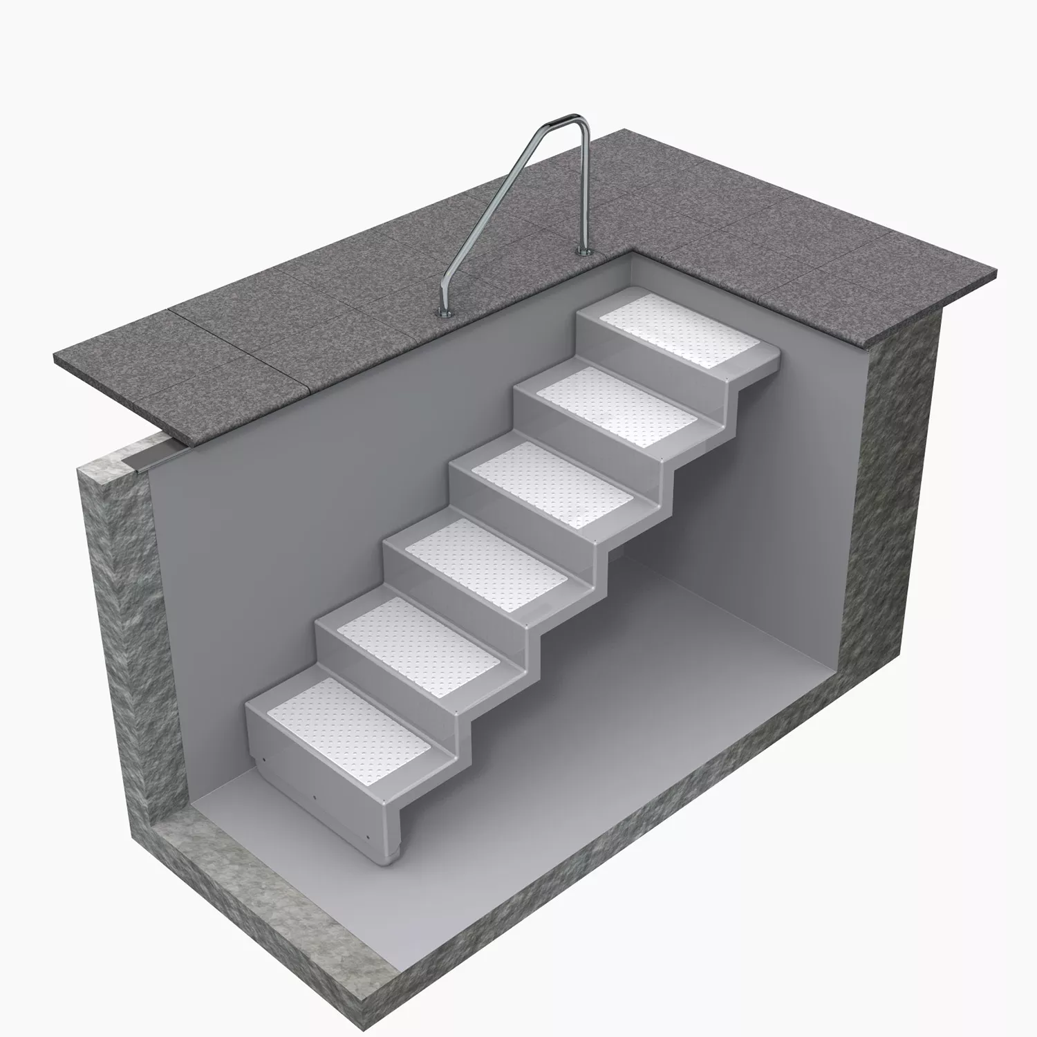 kurzQrMJma03fKhS1 Polyester Treppe ELEGANZ 80 "U" kurz - 6 stufig silbergrau mit weiß abgesetzten Stufen