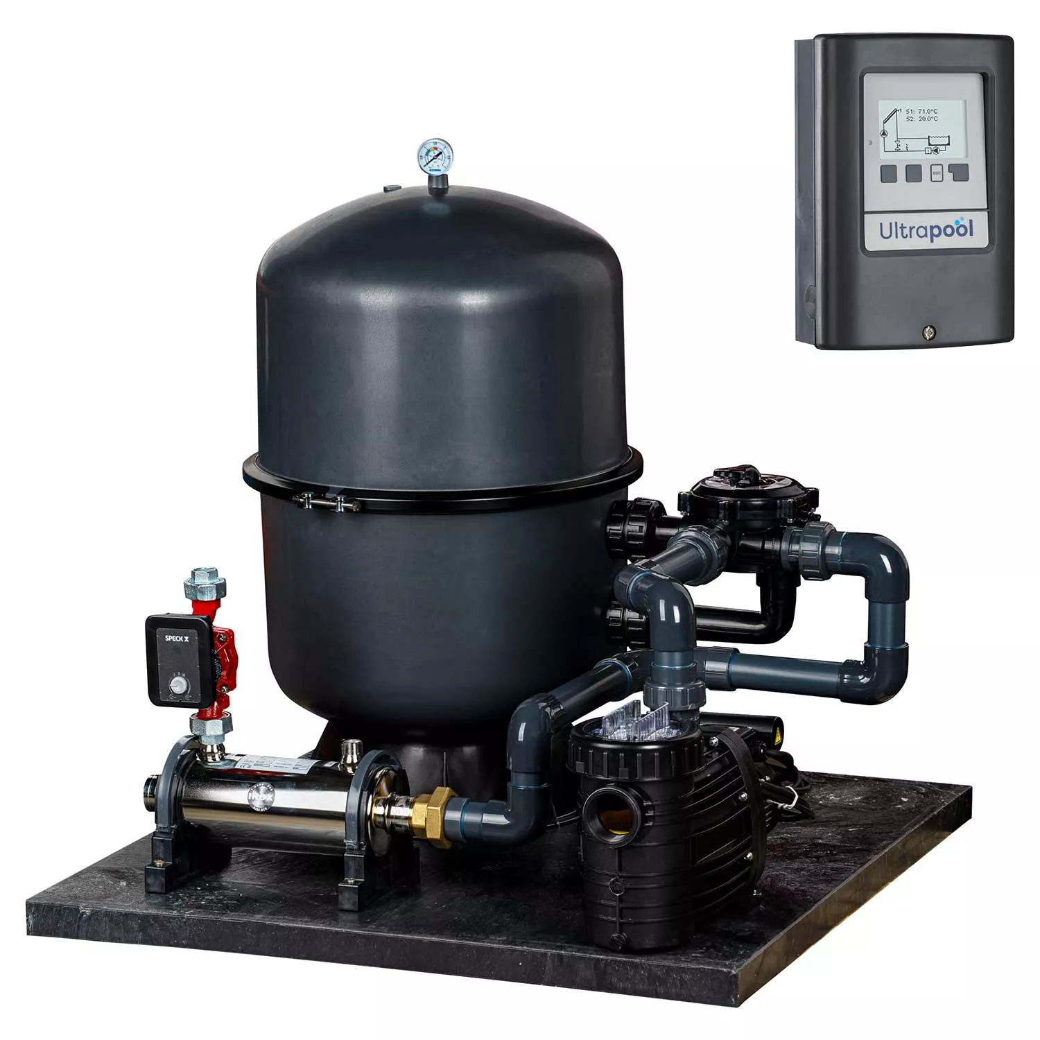 Heizfilteranlage Bilbao 400 mm mit Top II 8 m³ 230 Volt