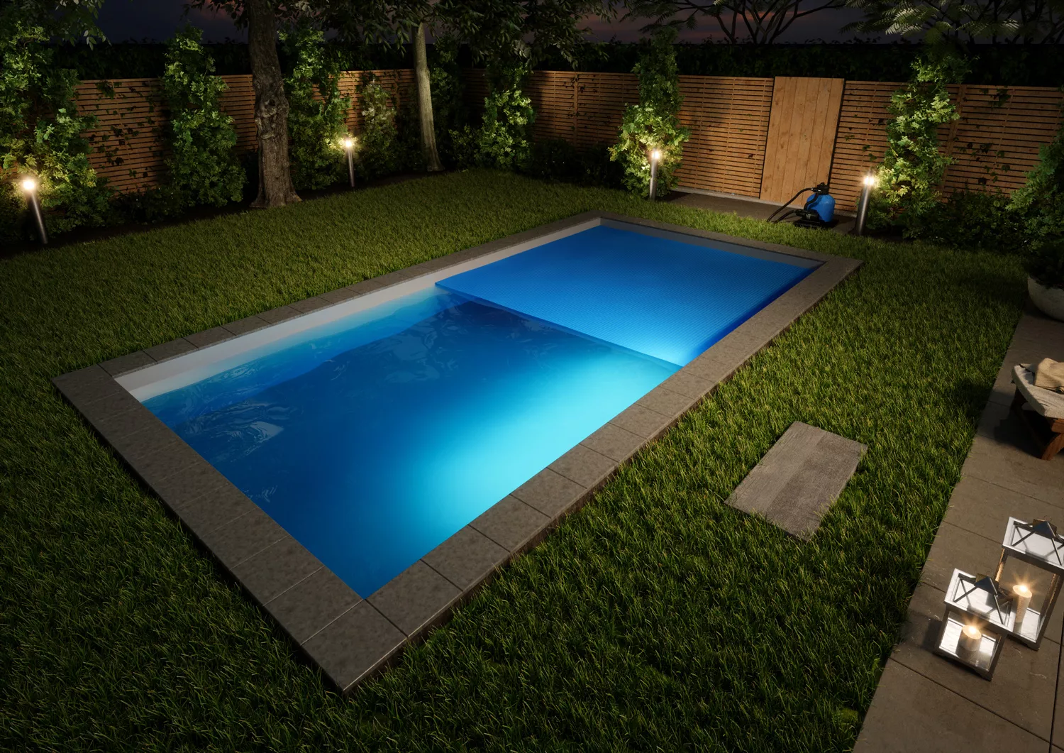 Styroporpool Komplettset Comfort Hellgrau mit Treppe Colossos - 700 x 350 x 150 cm