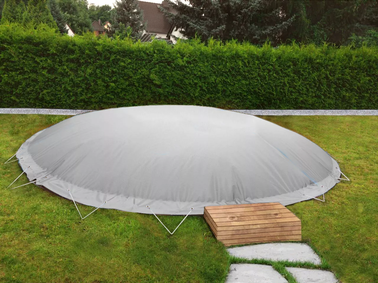 Aufblasbare Poolabdeckung Rundbecken grau - 700 cm 
