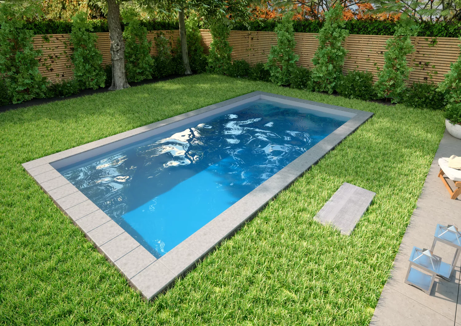 Styroporpool Hellgrau mit seitlicher Treppe Smaragd