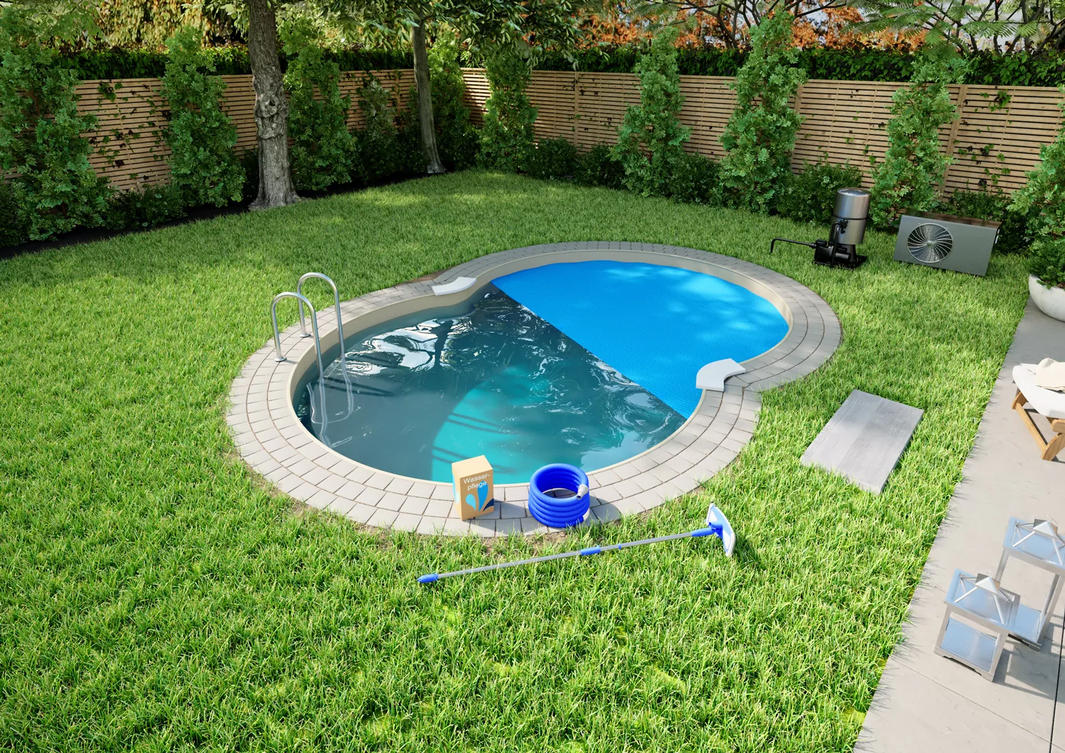 Umgebung-Achtform-Eingelassen-Premium-Sand-HQ-004 Stahlwandpool Komplettset Premium Achtform Sand 0,8mm - 3,20m x 5,25m x 1,50m, Teileingelassen