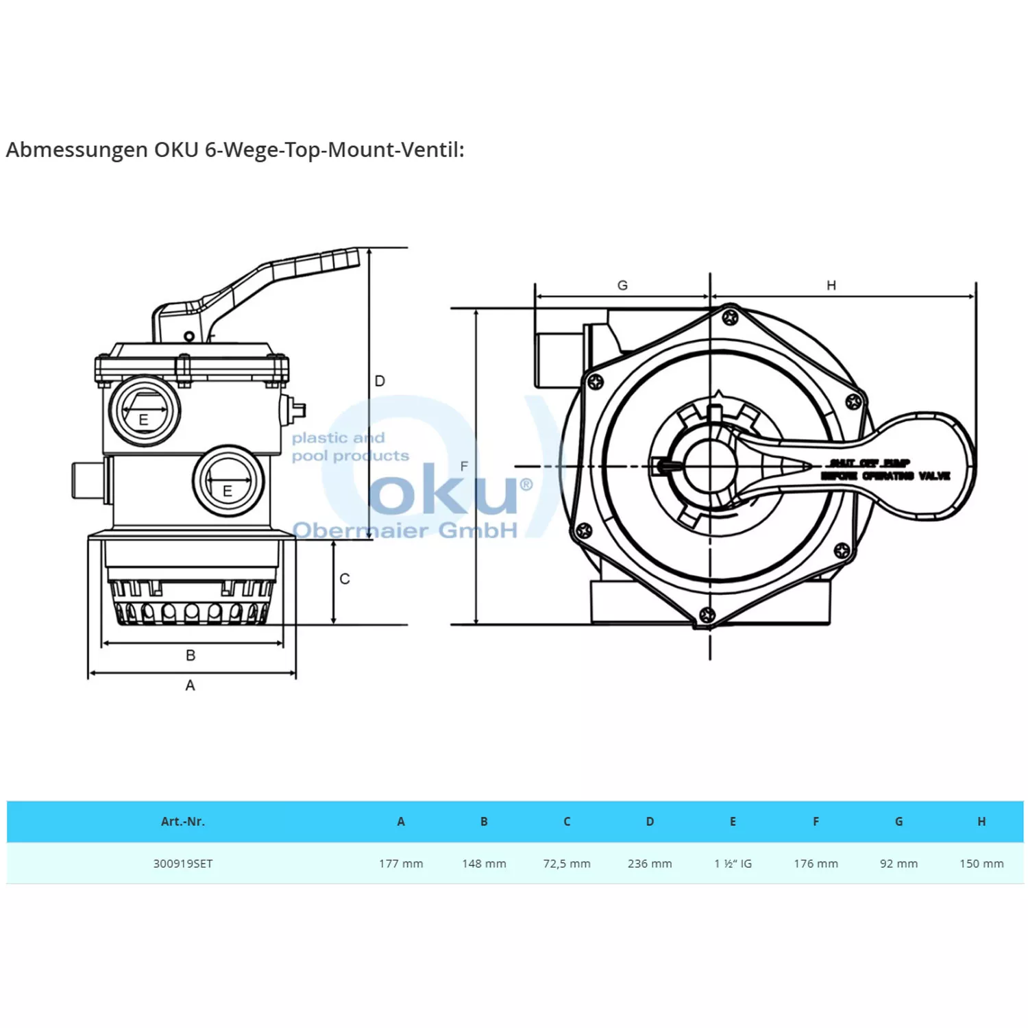 Oku 6 Wege Mehrwegeventil Top Mount 1 1/2 Zoll