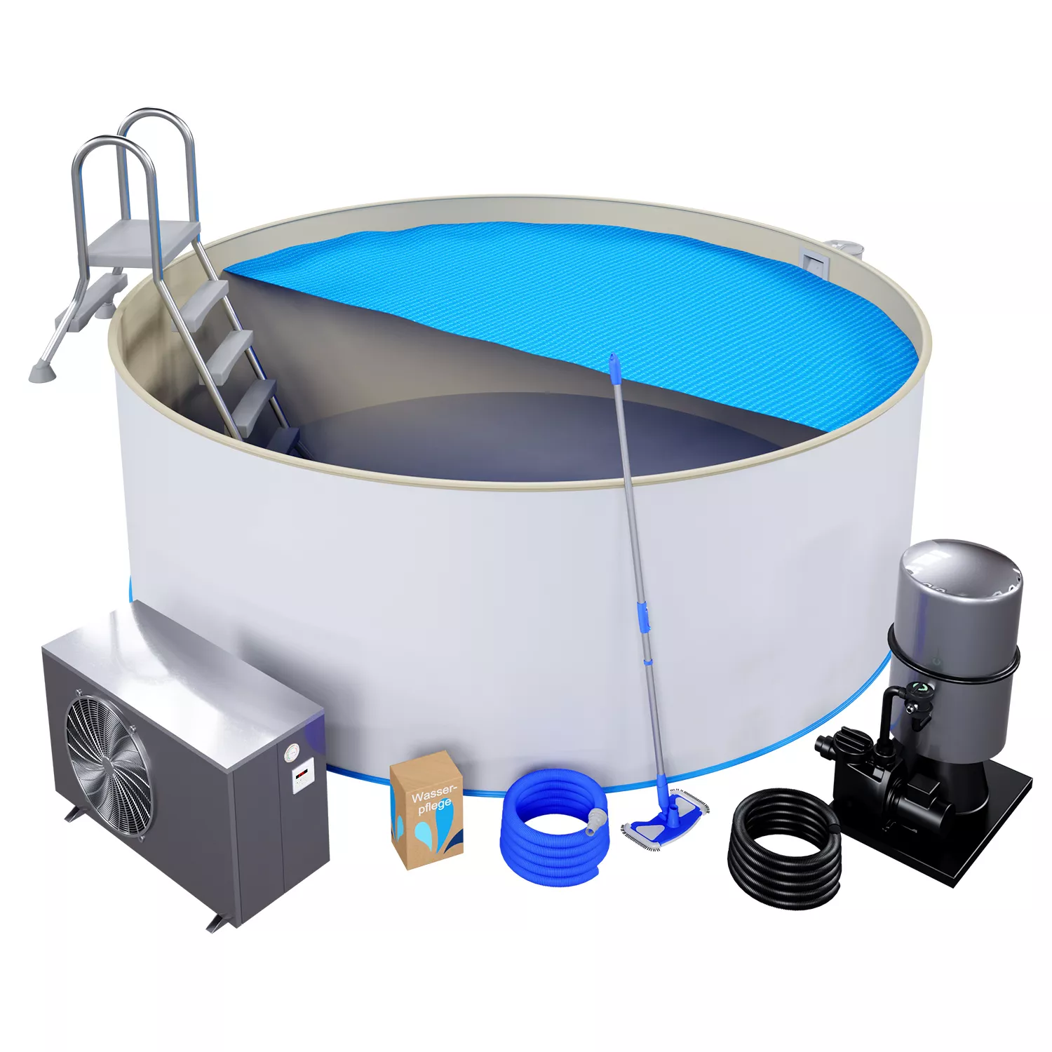 Stahlwandpool Komplettset Premium Rund Sand 0,8mm - D 6,00m, Tiefe 1,50m, Teileingelassen