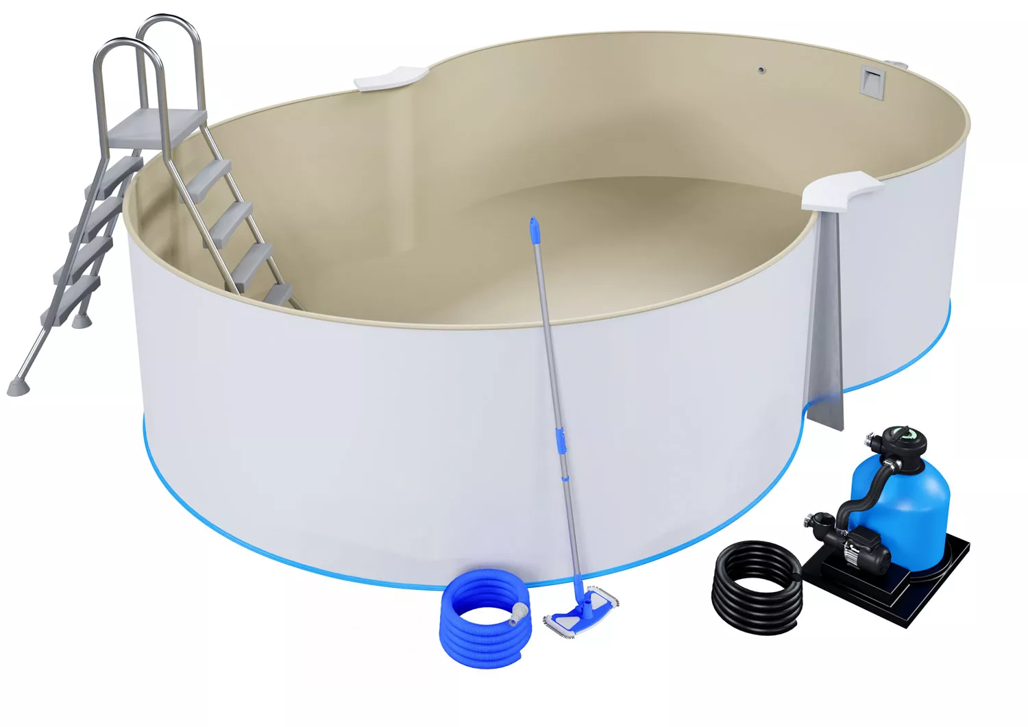 Stahlwandpool Komplettset Comfort Achtform Sand 0,8mm - 3,20m x 5,25m x 1,20m, Aufgestellt